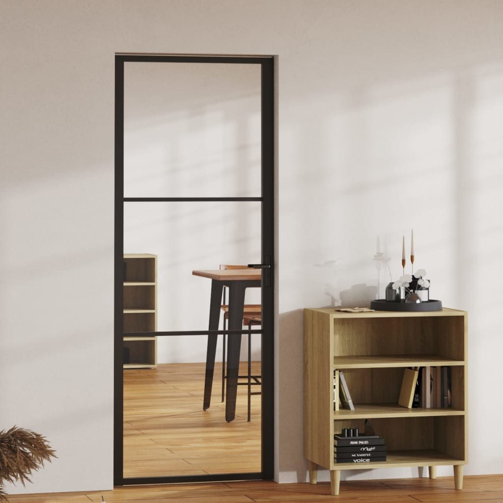 vidaXL Zimmertür 76 x 2015 cm Innentür ESG Glas und Aluminium 76x201,5 cm Schwarz