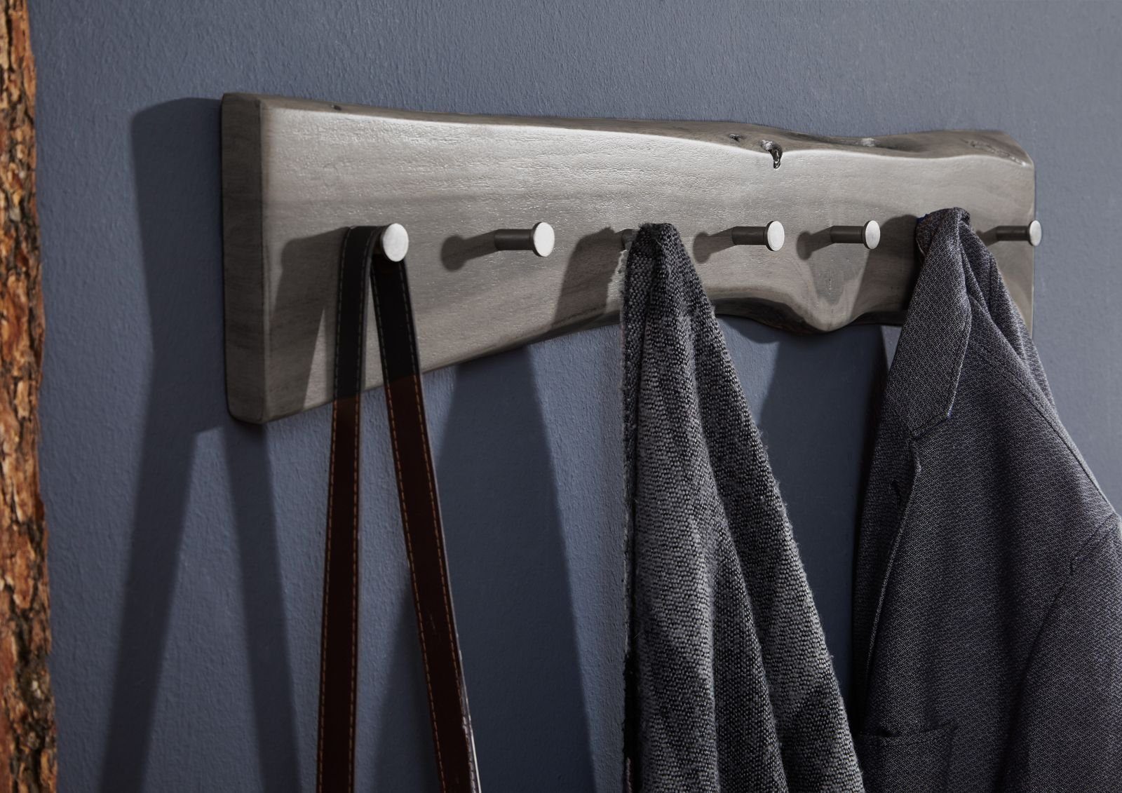 Massivmoebel24 Wandgarderobe (Garderobenleiste Akazie 70x5x10 grau günstig online kaufen