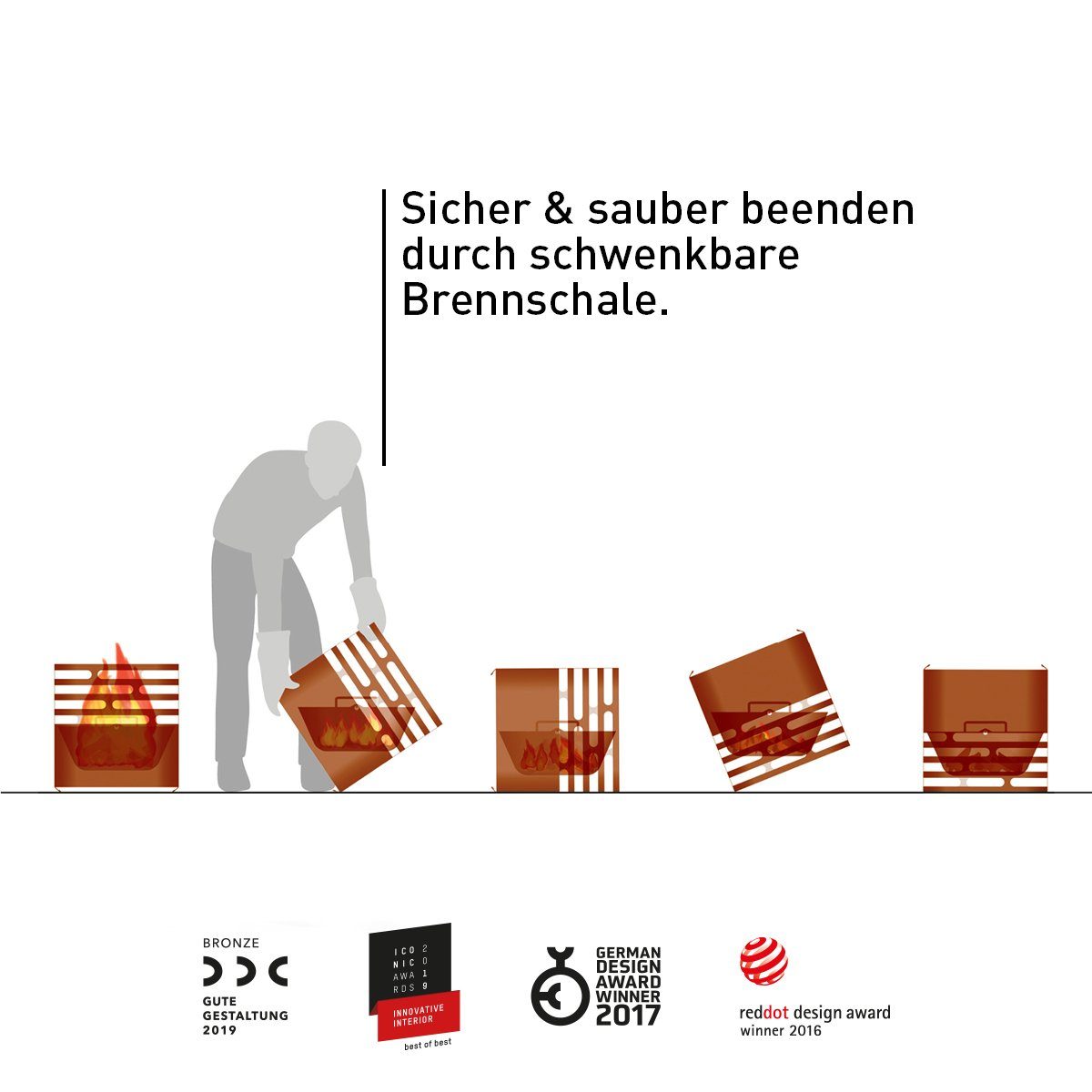 höfats Feuerkorb CUBE, (mit integrierter Löschfunktion, Feuerschale, Feuerstelle, Grill, für Garten und Terrasse)