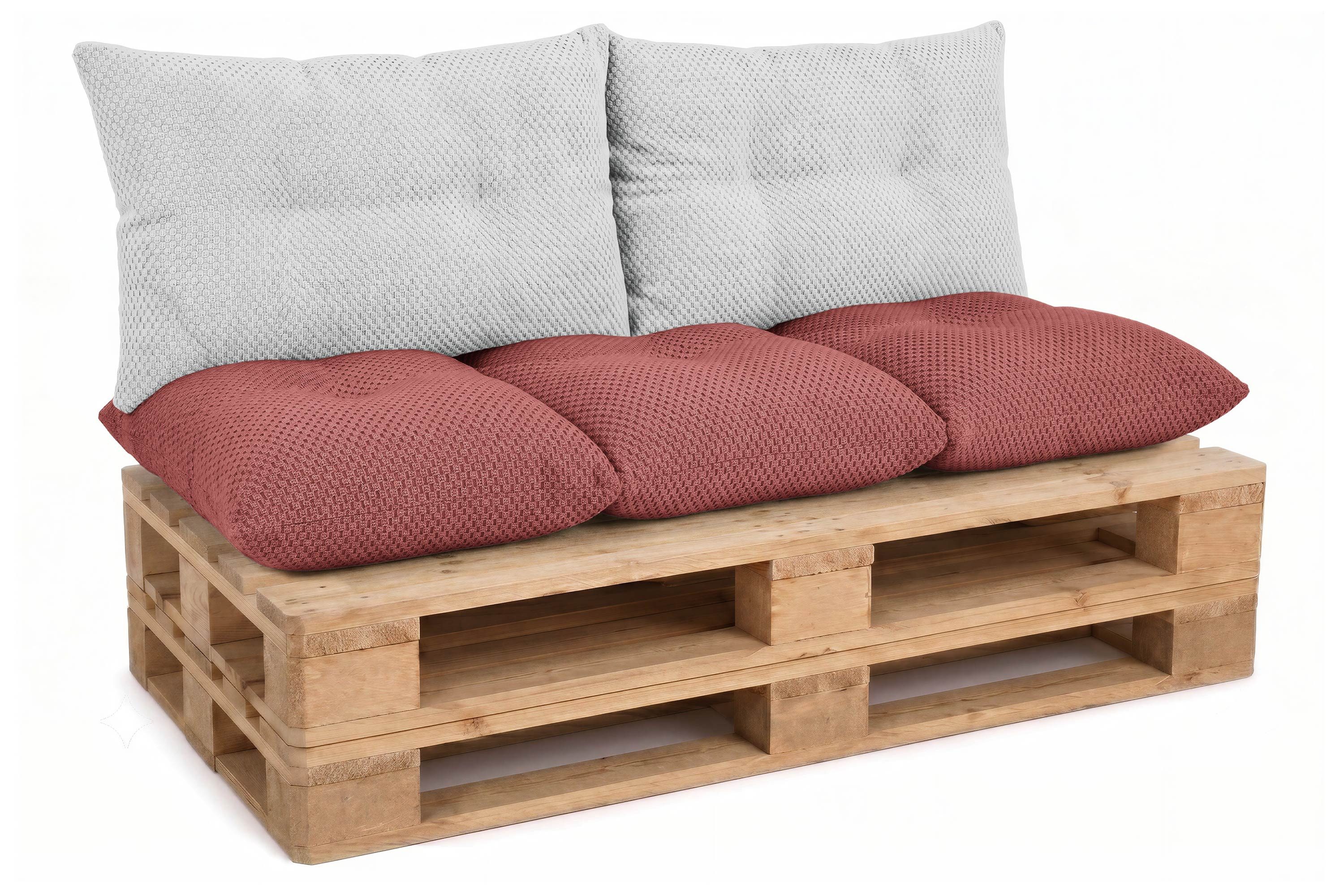 Amilian Palettenkissen Sitzkissen 120x60 cm + 2x Kissen 40x60 cm, 3-teiliges Set Inklusive Füllung für Europaletten Balkon Terrasse
