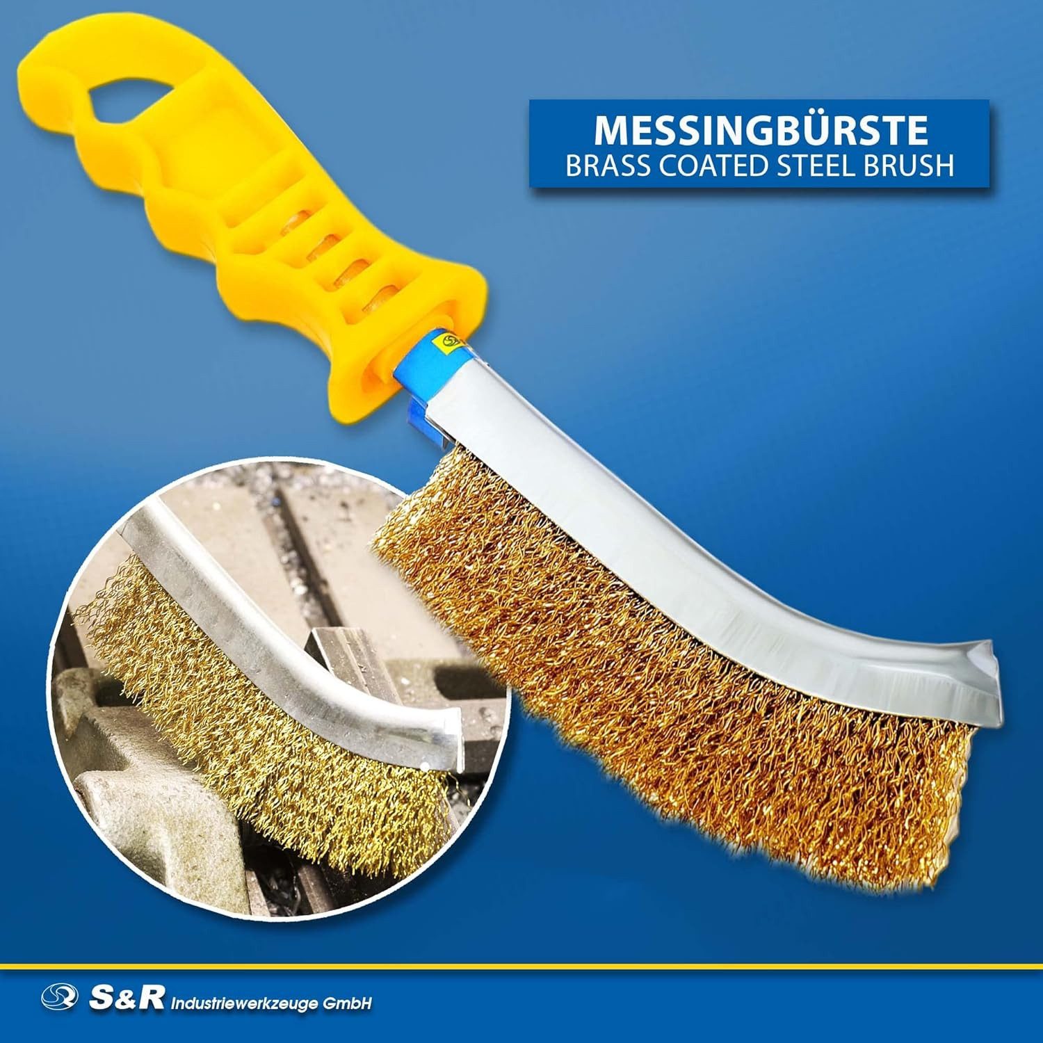 S&R Reinigungsbürsten-Set Handdrahtbürste-Set, Drahtbürste 125mm Bürste, Entgraten, Entrosten, (Set, 3-tlg., 3-teilig mit Edelstahlbürste, Messingbürste und Sta – Bild 5 von 5