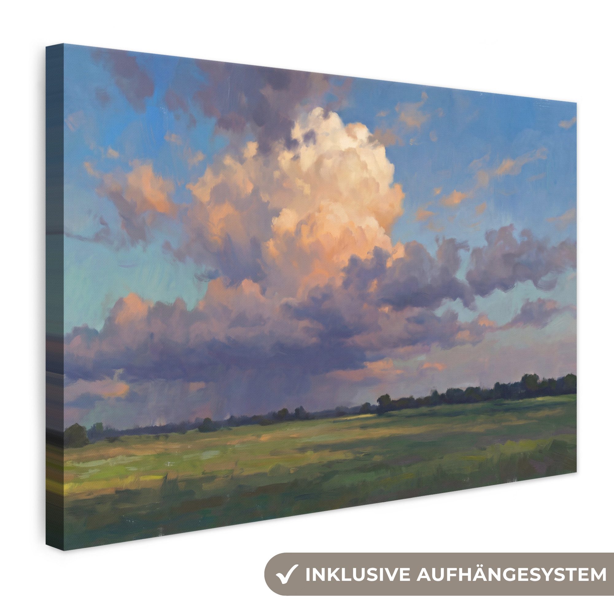 OneMillionCanvasses® Leinwandbild Himmel – Wolken – Landschaft – Modern – Orange, Fotodruck (1 St), Leinwand Bilder Klein, Wand Dekoration Aesthetic 30x20 cm