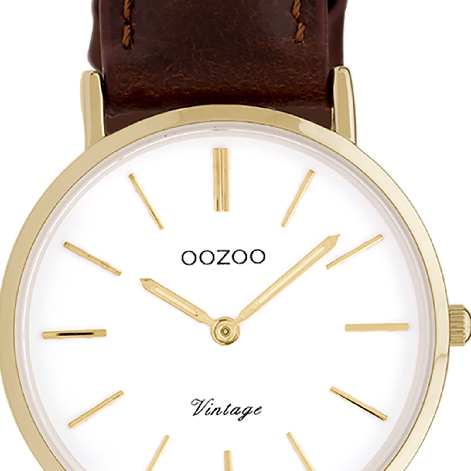 Oozoo Quarzuhr (ca. braun, Armbanduhr OOZOO Lederarmband 32mm), Damenuhr mittel Vintage, Fashion rund, Damen
