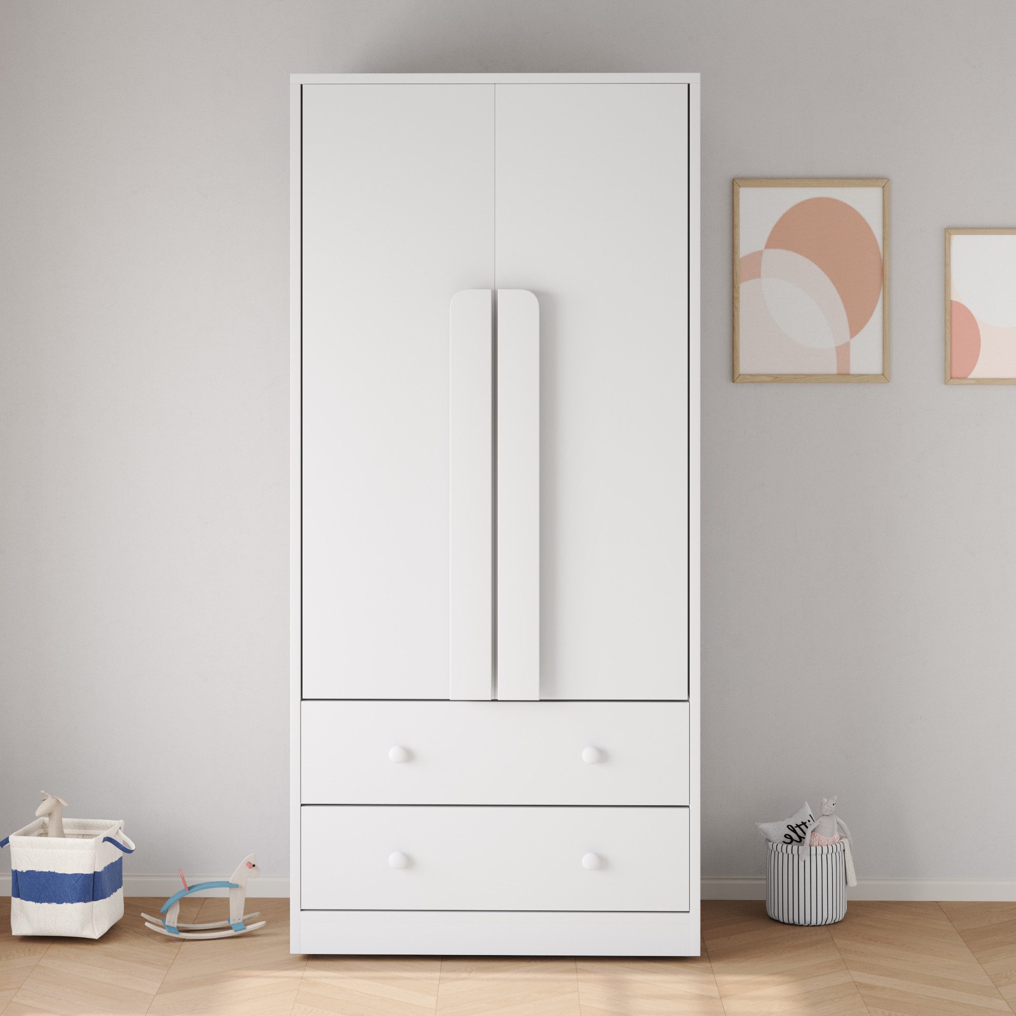 Flieks Kleiderschrank Doppeltür-Design Kleiderschrank 70x40x170cm mit 2 Schubladen