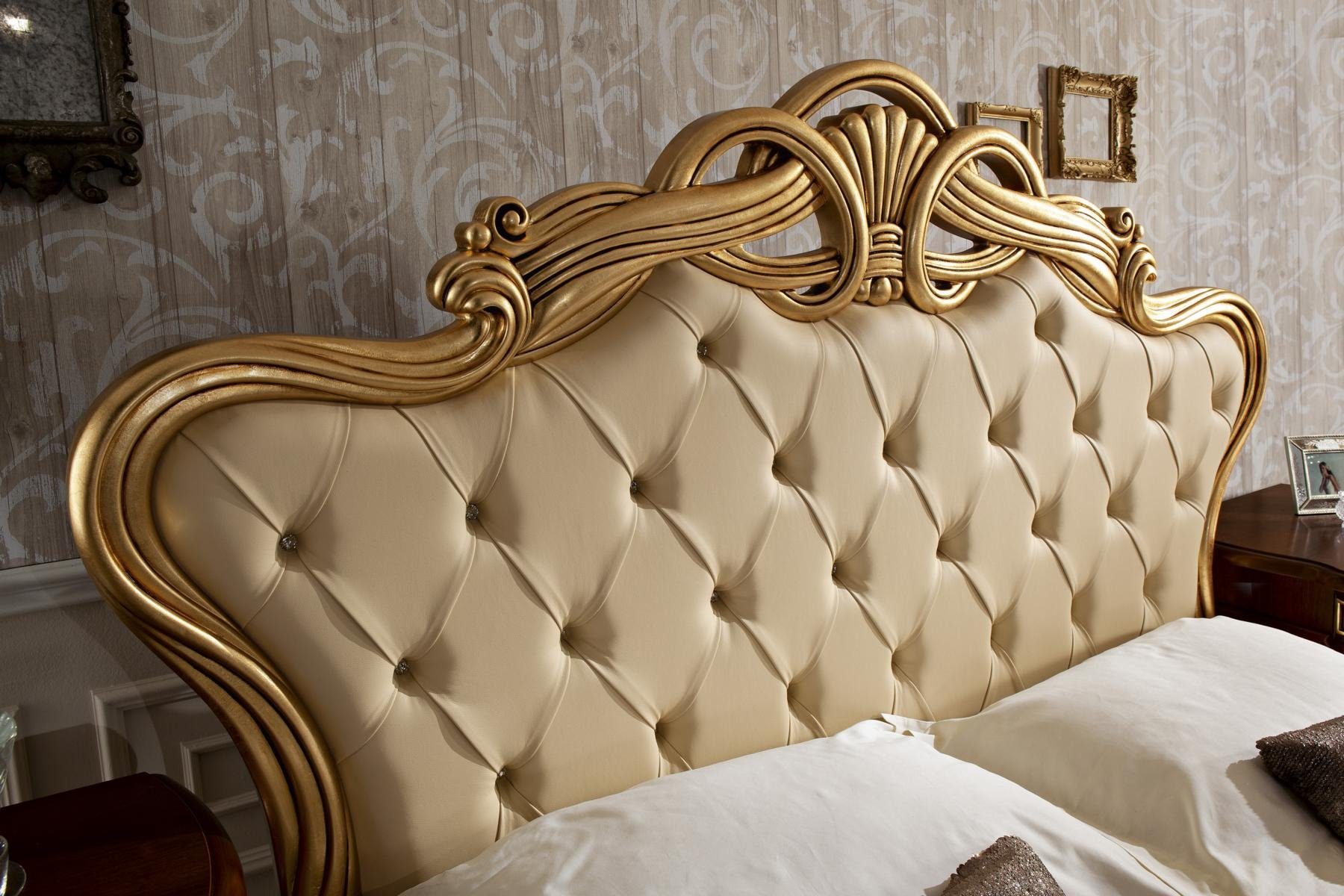 JVmoebel Polsterbett Barockes Chesterfield Doppelbett in Gold, stilvolle Möbel-Set, Made in Europa