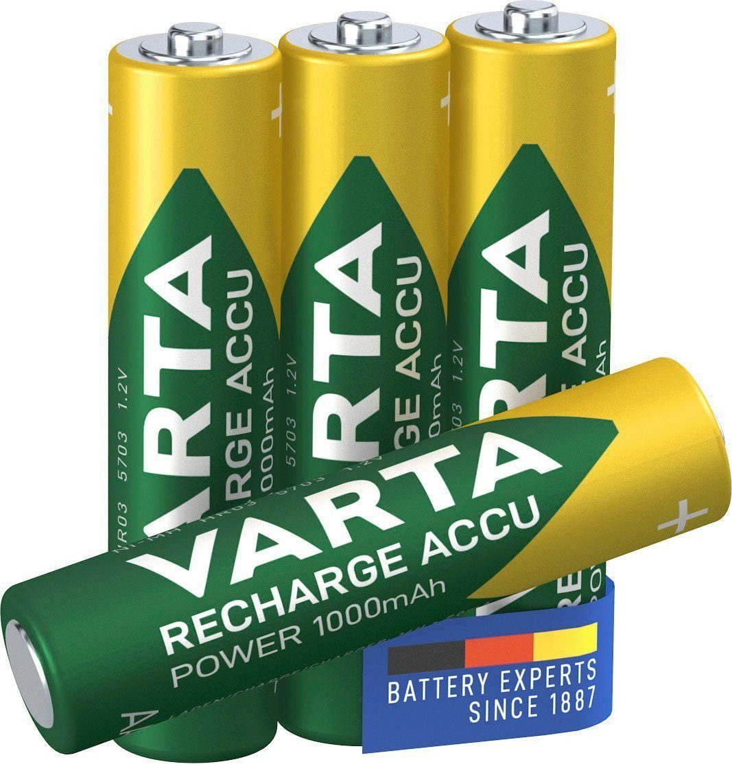 VARTA VARTA Akku, AAA, wiederaufladbar, 4 Stück, 1000mAh, vorgeladen Akku Varta RECHARGE ACCU Power 1000 mAH AAA MICRO NiMH (1,2 V)