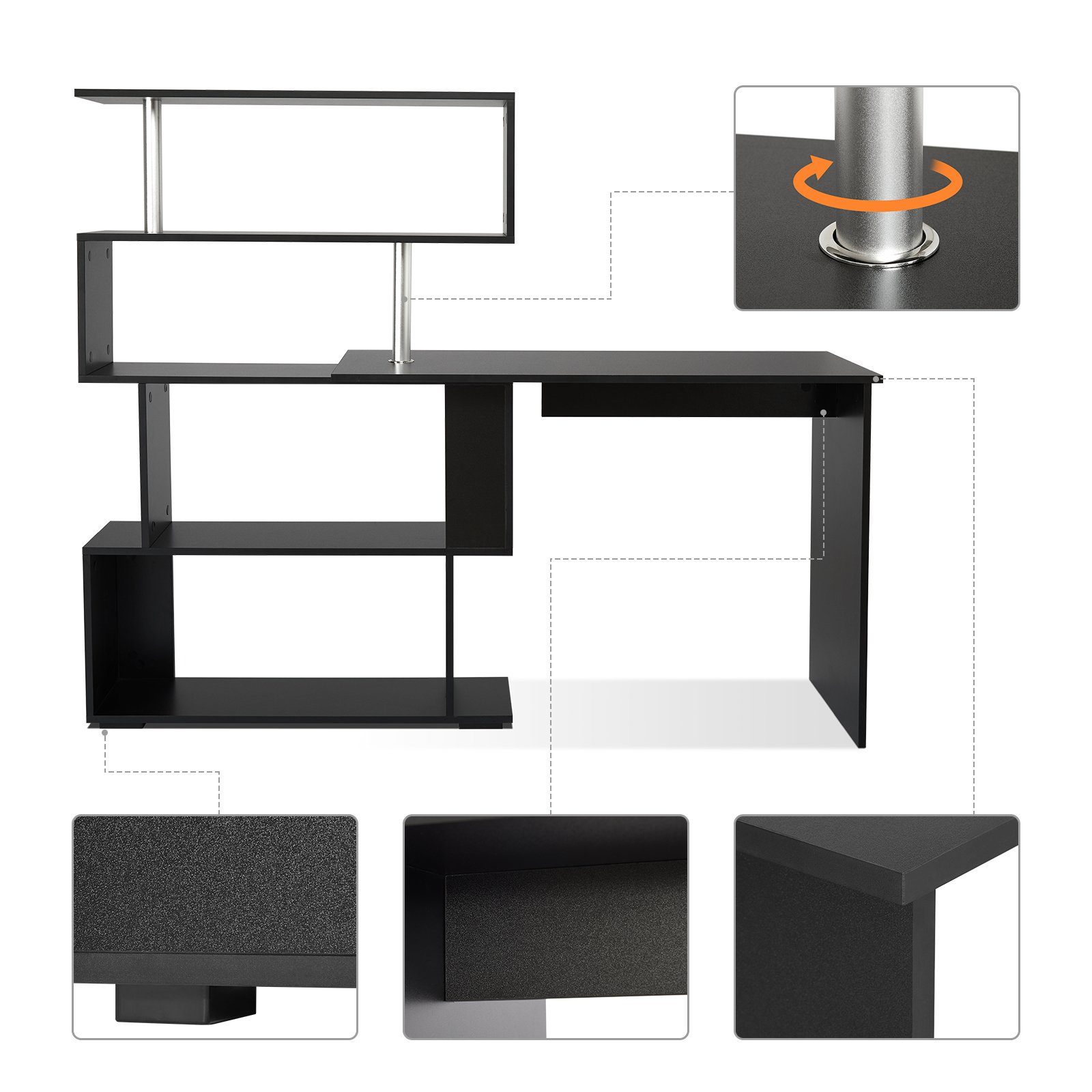 Mondeer Eckschreibtisch Schreibtisch, drehbarer Computertisch, mit Regal – Bild 5 von 5