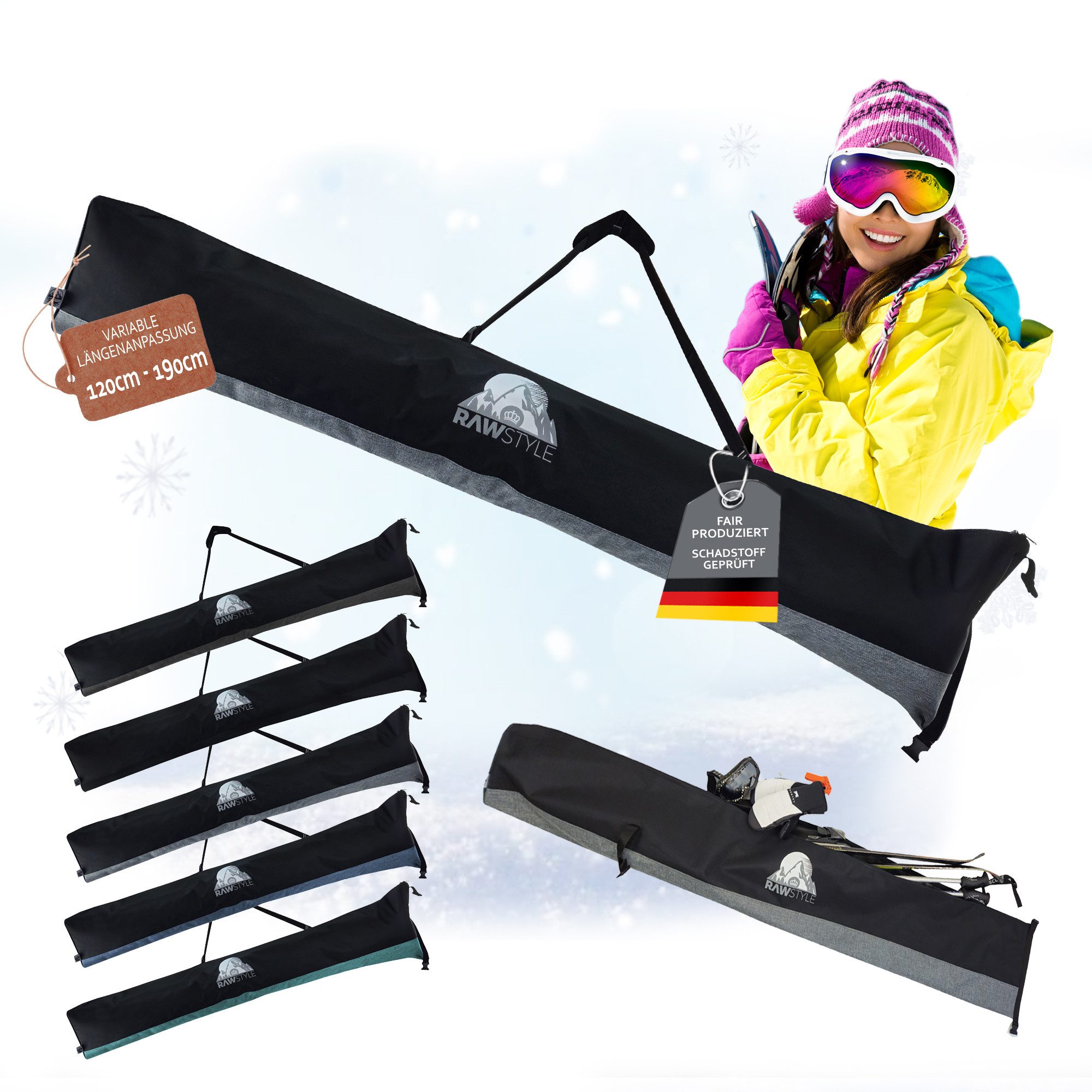 BambiniWelt by Rafael K. Skitasche Skitasche Rolltop Skisack 120-190cm wasserdicht Schultergurt, Rolltop-System für Skilängen von 120 bis 190 cm