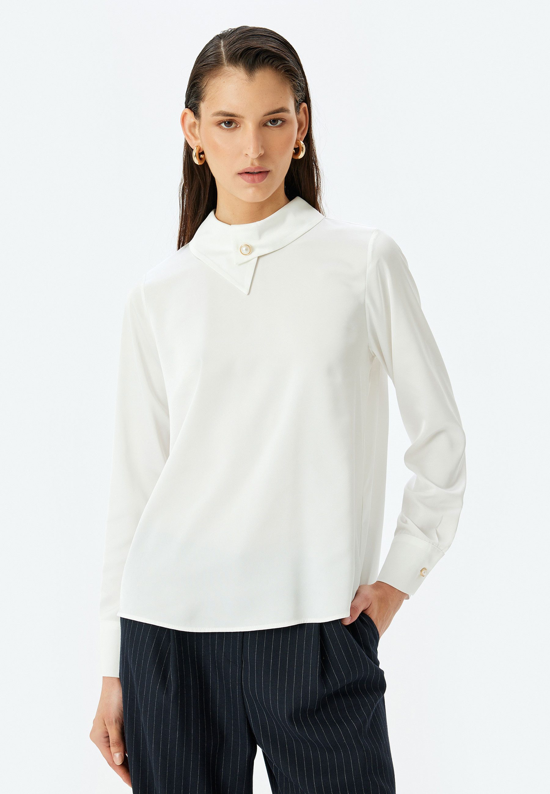 Koton Langarmbluse Langärmelig Asymmetrischer Kragen Langarmbluse