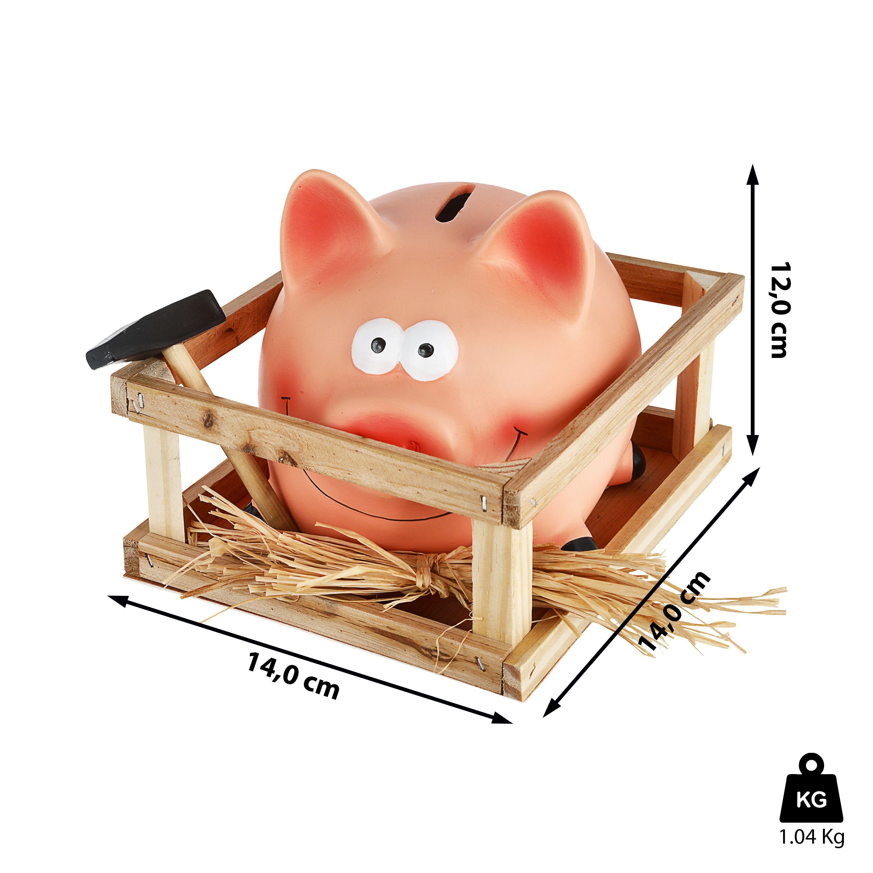 CEPEWA Spardose Sparschwein im Stall mit Hammer 14x12cm günstig online kaufen
