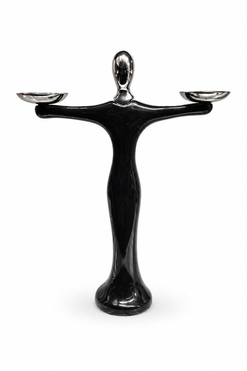 JVmoebel Dekofigur Schwarze Balance Skulptur Silber Kerzenhalter Modern Edel Sofort (Einzelartikel, 1-teilig), Schwarz-silberfarbenes Design