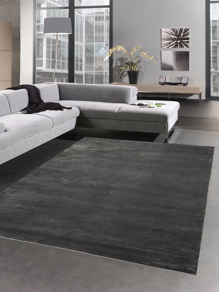 Teppich Teppich Wohnzimmerteppich Läufer uni anthrazit grau, Carpetia,  rechteckig, Höhe: 13 mm