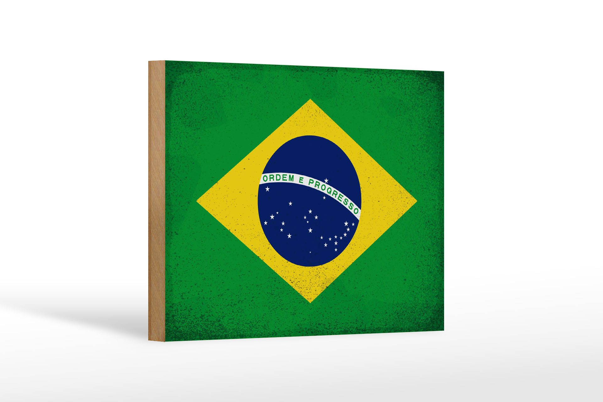 Femer GmbH Holzbild Flagge Brasilien 18x12cm Flag of Brazil Vintage, Flaggen (1 St), Glatte Holzfaserplatte (MDF), vorn beschichtet