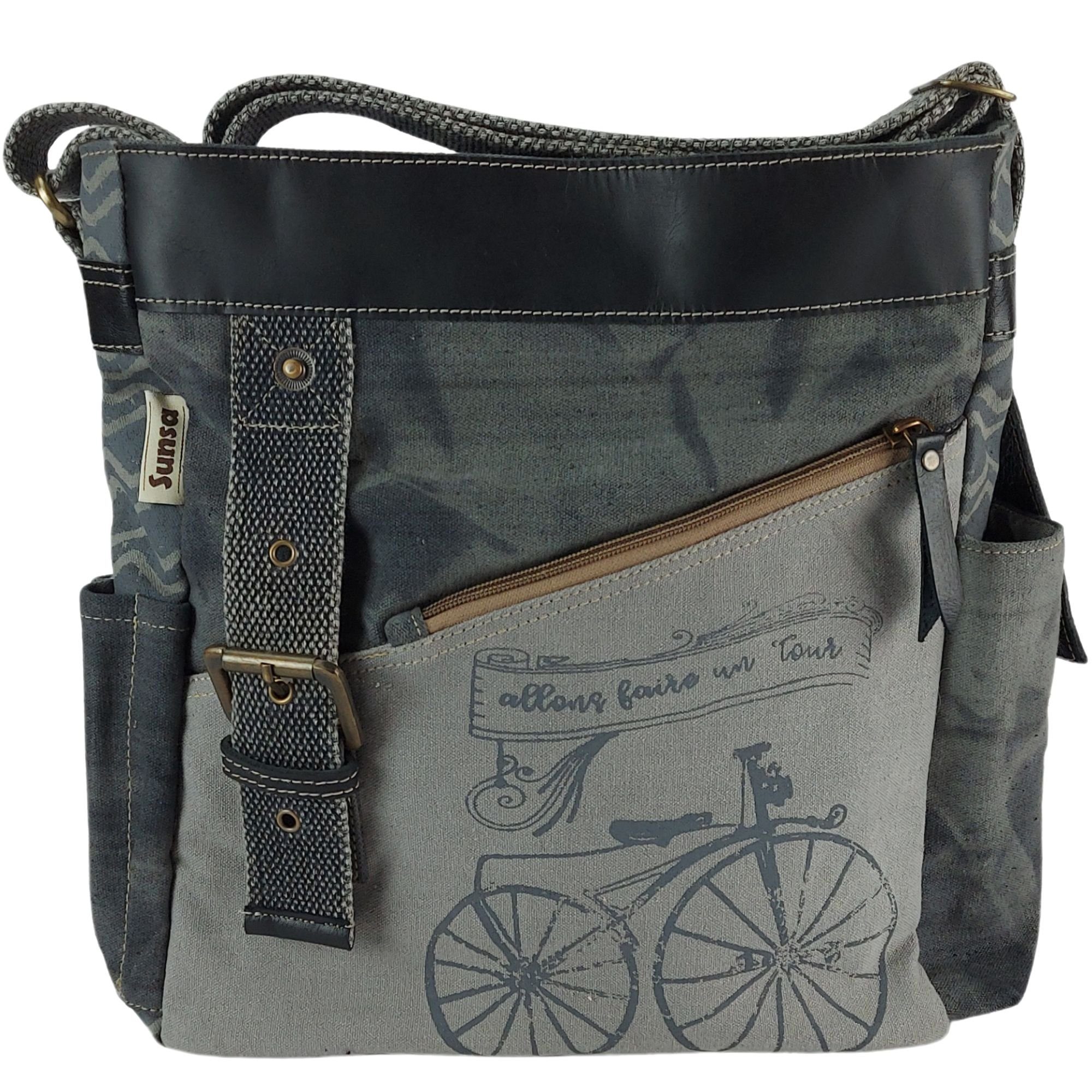 Sunsa Umhängetasche schwarz große Tasche aus Canvas Leder Schultertasche, E günstig online kaufen