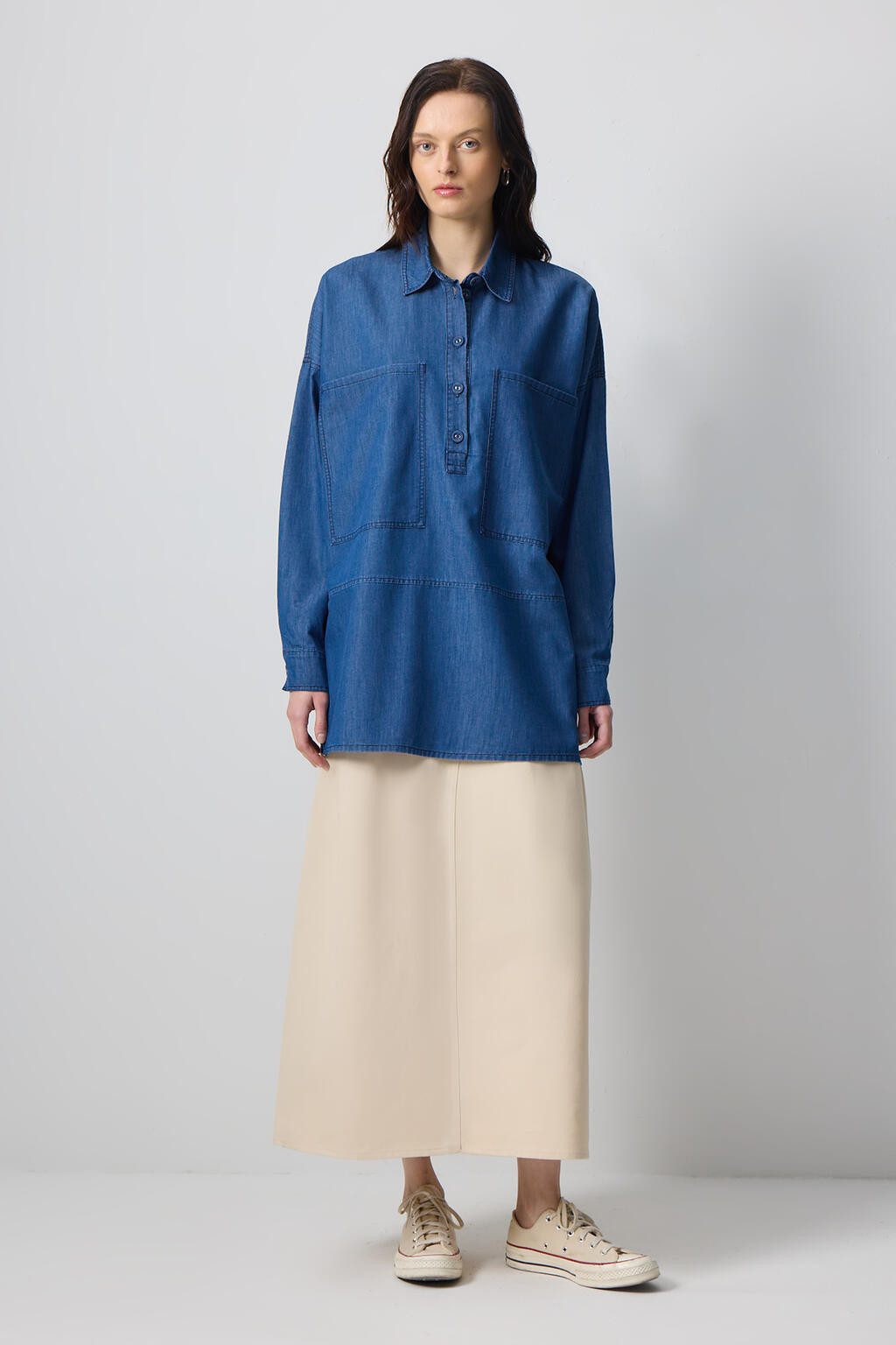 touche prive Tunika TUNIKA MIT HEMDKRAGEN UND DENIM-EFFEKT