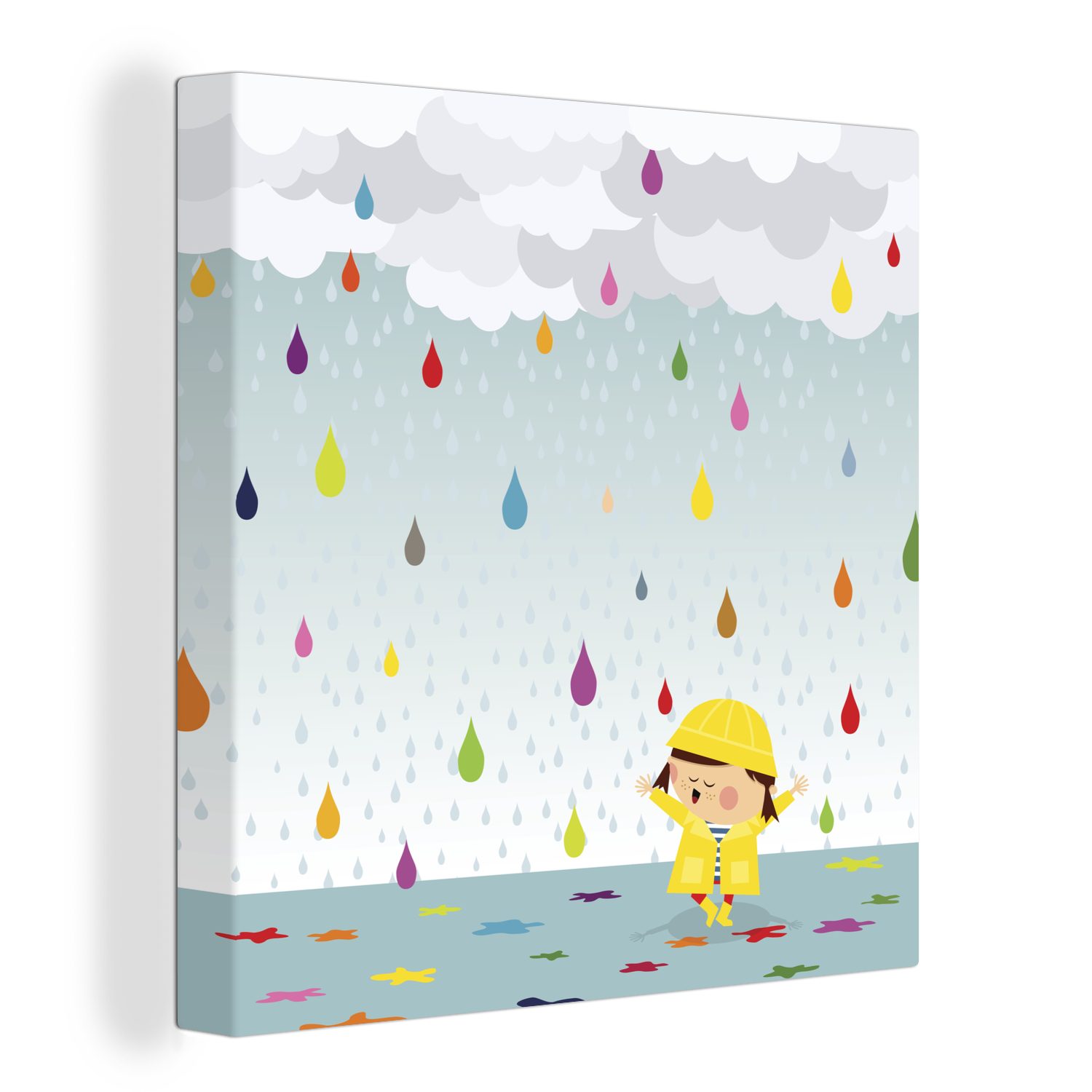OneMillionCanvasses® Leinwandbild Illustration eines Kindes, das von bunten Wassertropfen umgeben ist, (1 St), Leinwand Bilder für Wohnzimmer Schlafzimmer