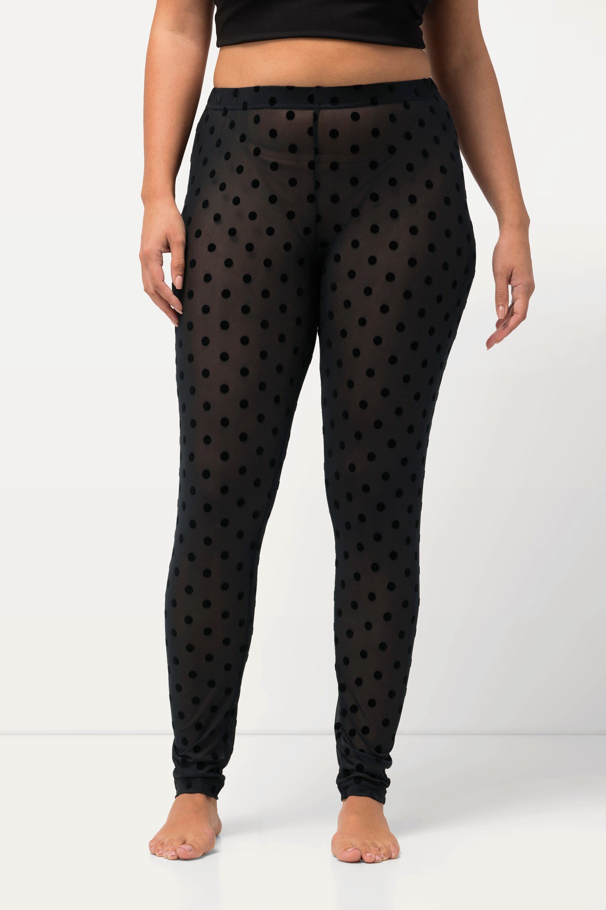 Mesh-Leggings Ulla Popken Feinstrumpfhose schwarz Flock-Punkte