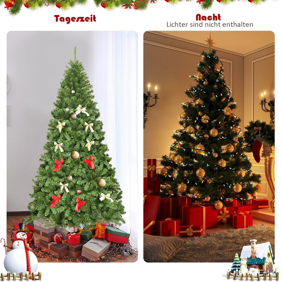 COSTWAY Künstlicher Weihnachtsbaum, 230cm, mit 1346 Spitzen PVC & Ständer