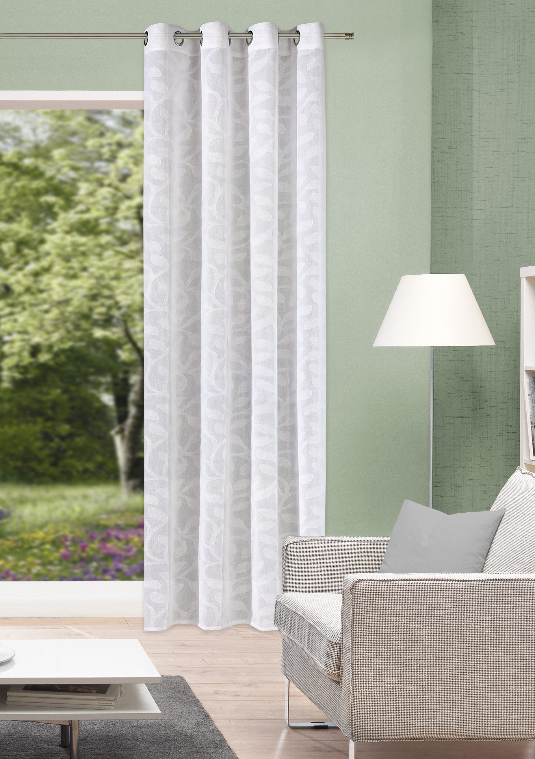 HOME WOHNIDEEN Vorhang PIXEL (1 St), Ösen, halbtransparent, Ösenschal Leinenoptik Scherlimusterung