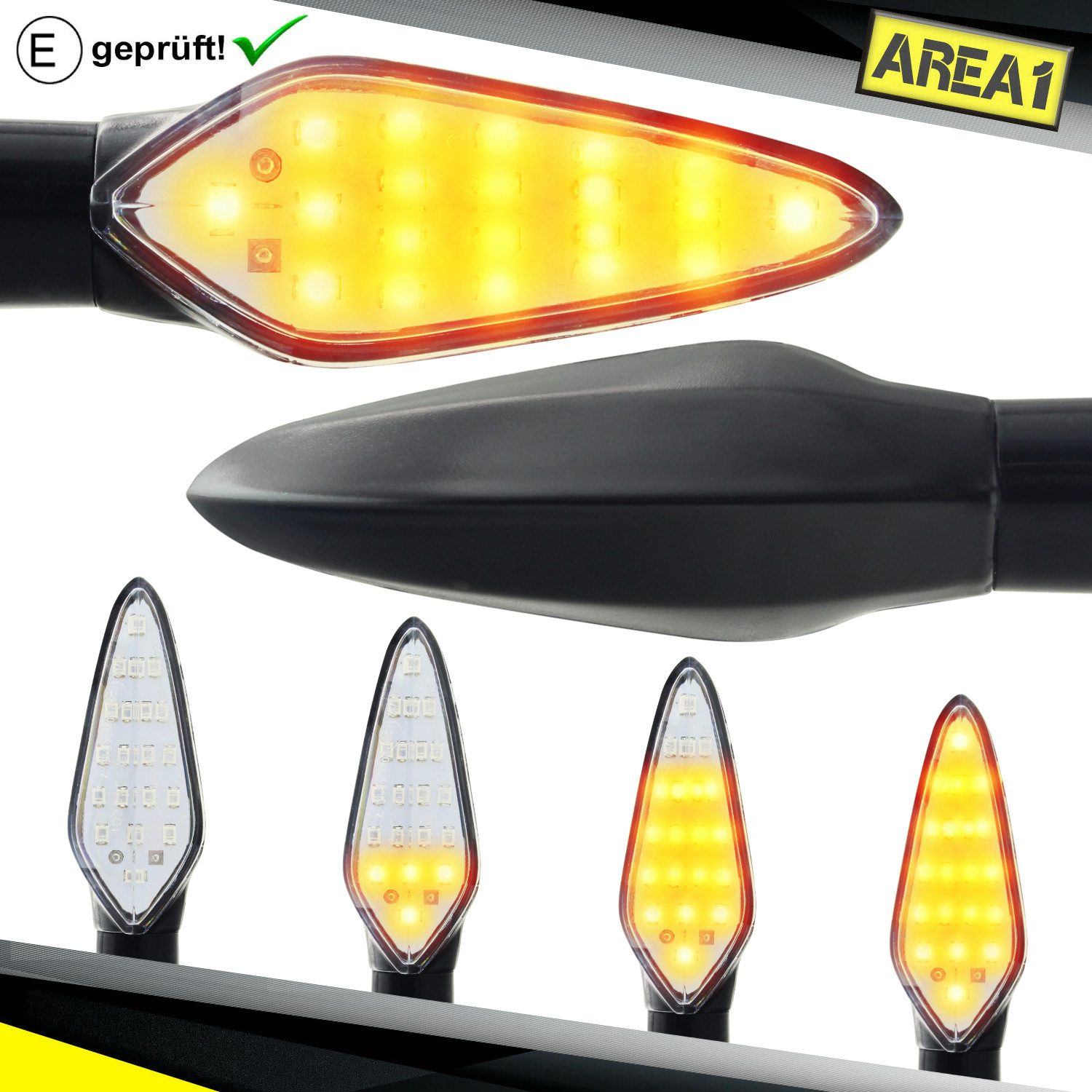 Blinker Motorrad LED Blinker E-geprüft Set (2 Stück) M10 mit Lauflichteffekt