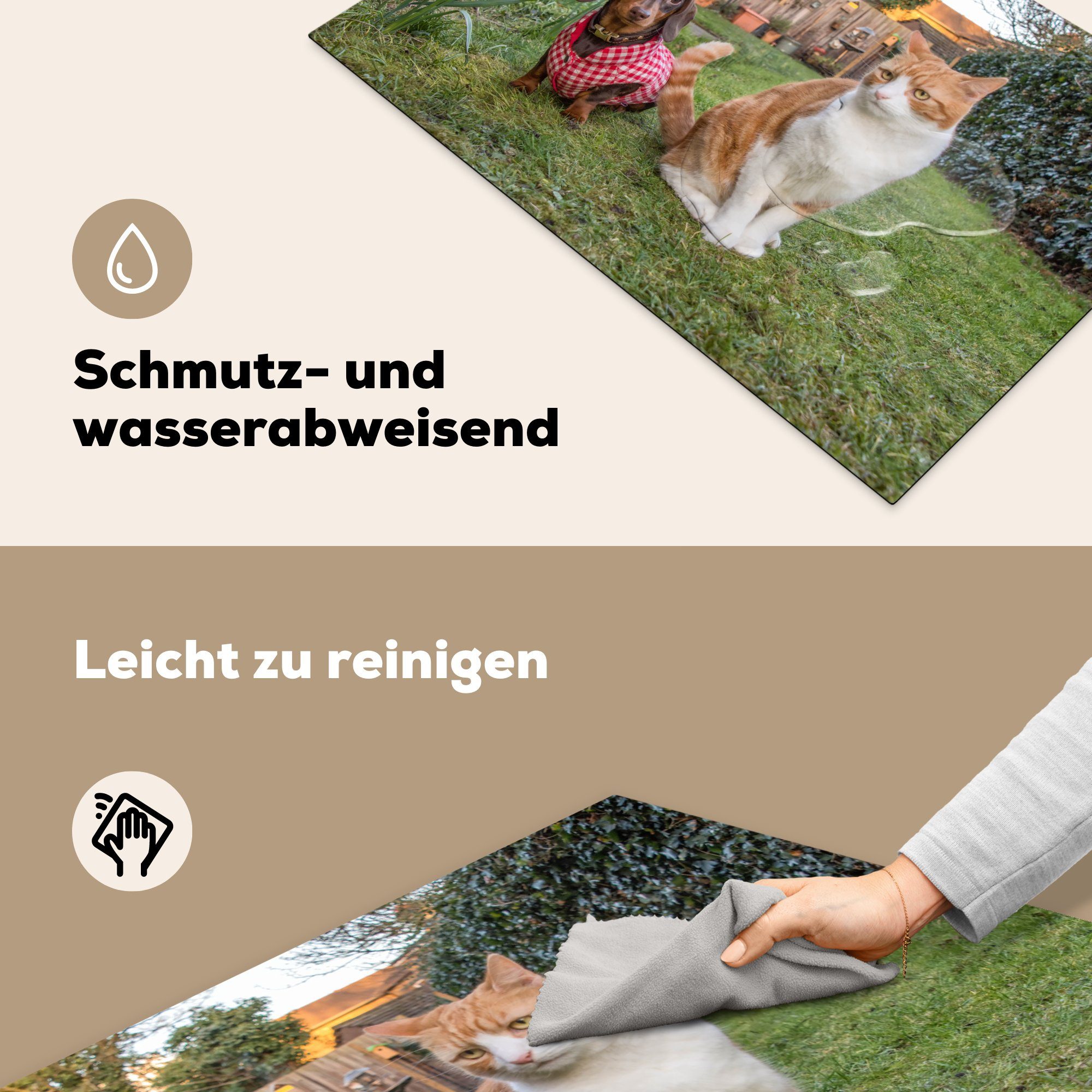 für Schutz cm, küche, (1 - 81x52 tlg), Katze - Vinyl, MuchoWow Ceranfeldabdeckung Hund Garten, Herdblende-/Abdeckplatte die Induktionskochfeld