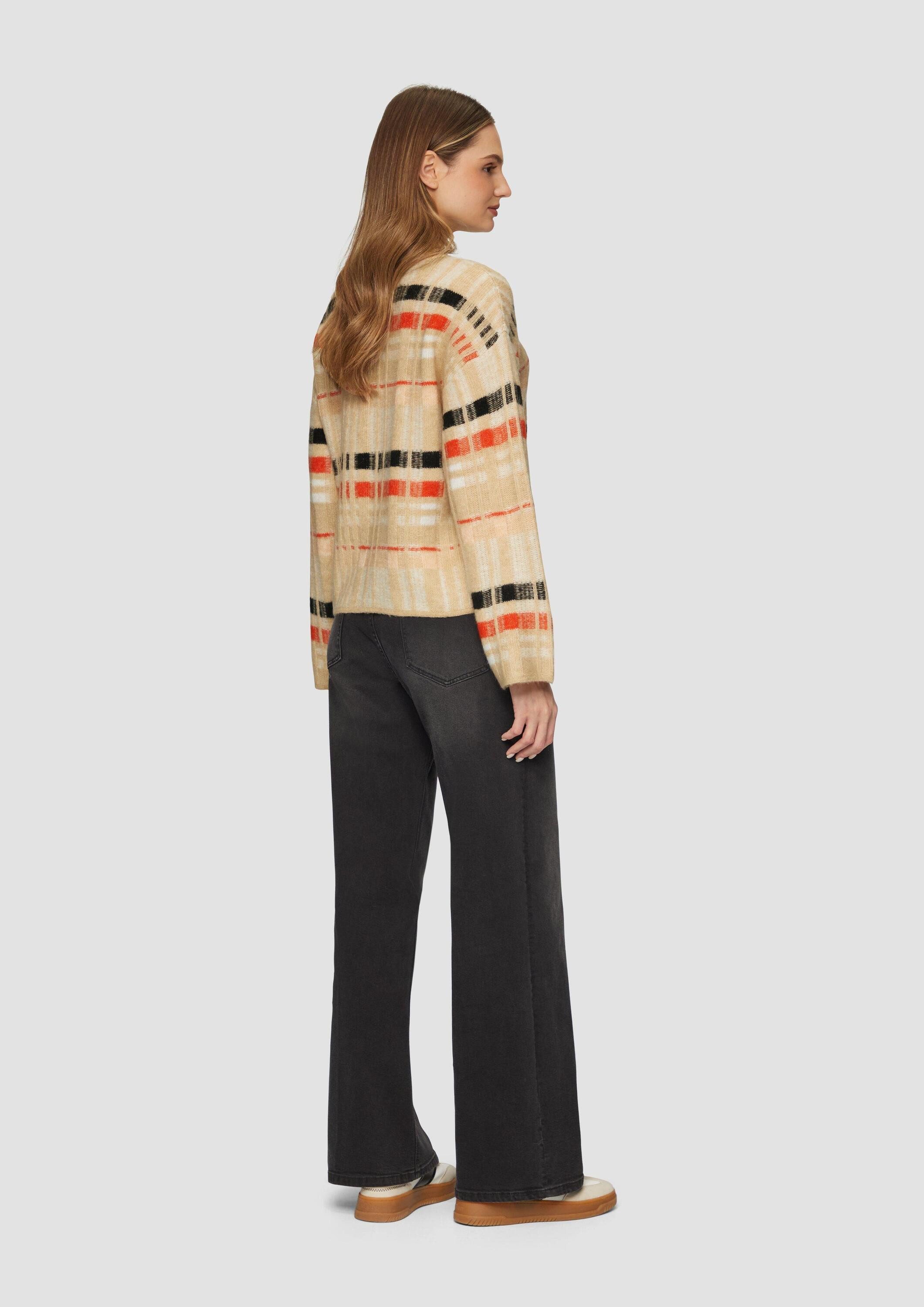 s.Oliver Longpullover Strickpullover Karierter Strickpullover mit weitem Ärmel