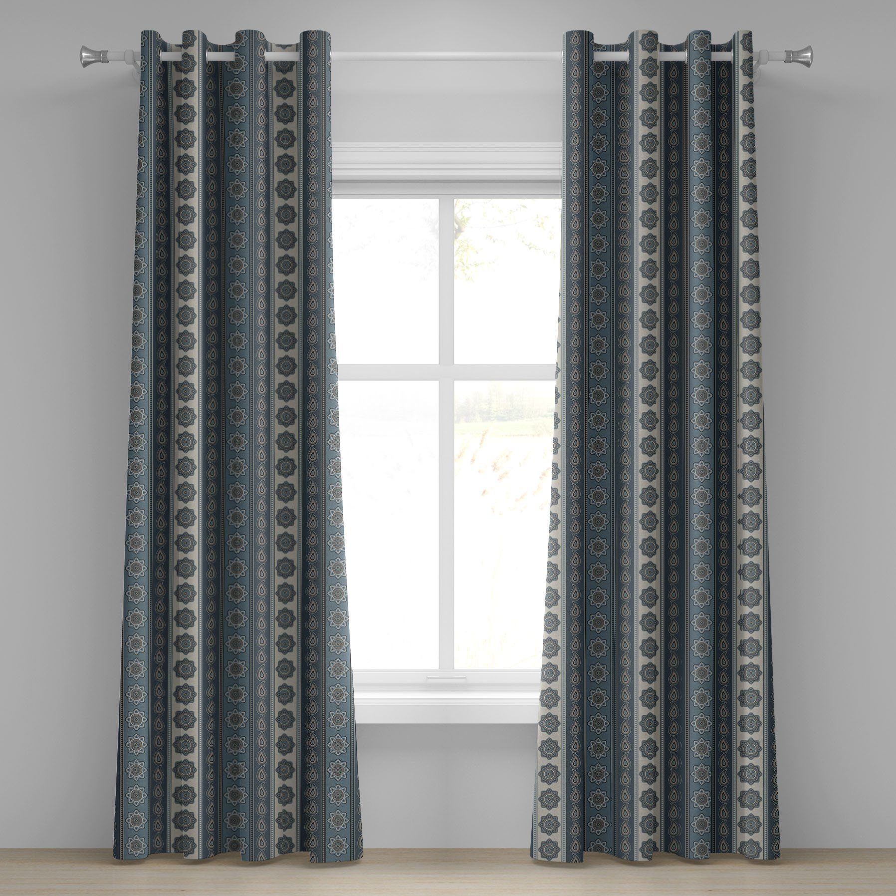 Gardine Dekorative 2-Panel-Fenstervorhänge für Schlafzimmer Wohnzimmer, Abakuhaus, Mandala Paisley Stern | Fertiggardinen
