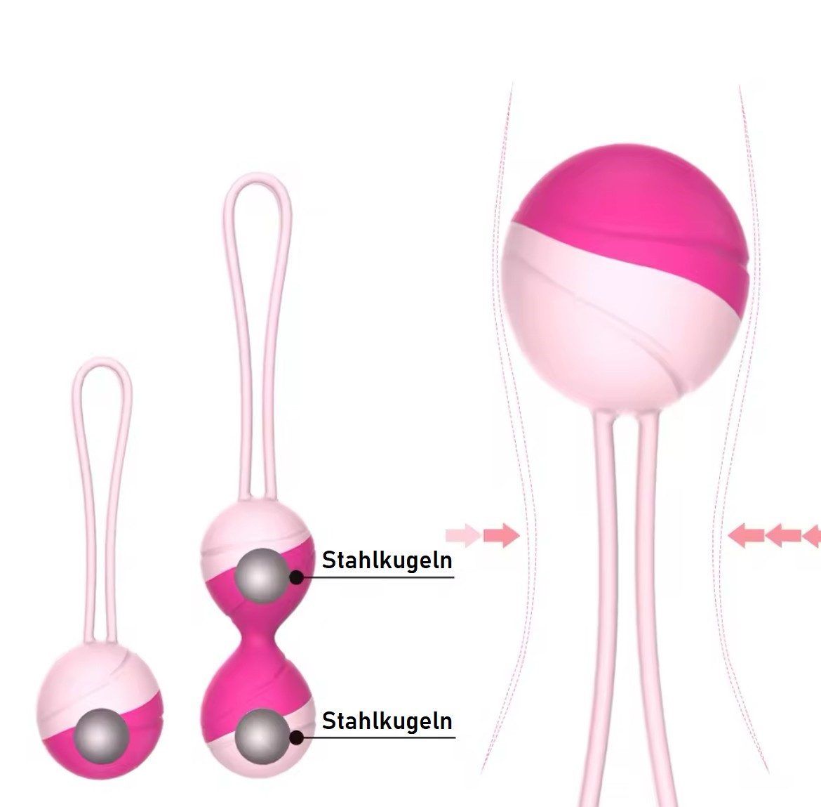 denu-shop Beckenbodentrainer Beckenboden 3er Set Beckenbodenkugel Damen Silikon, Set, 3-tlg., 2 Beckenbodenkugel und 1 Beckenbodenkugel mit Vibration, Kräftigung der Becken- und Unterleibsmuskulatur