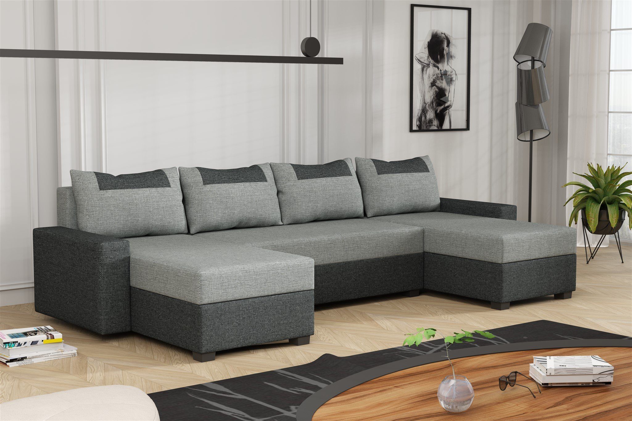Fun Möbel Wohnlandschaft Wohnlandschaft Sofa HEDVIG, Rundumbezug, inkl. Schlaffunktion mit 1 Bettkasten