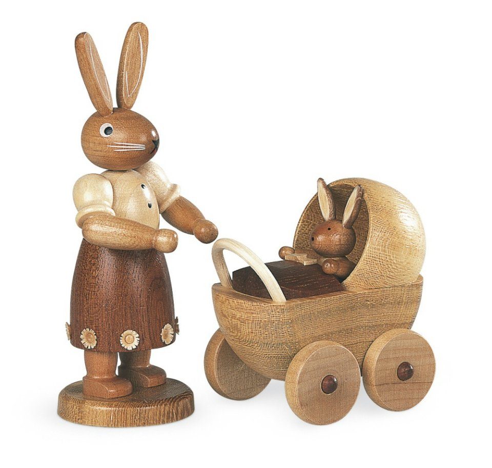 Günstige Artikel diese Woche Müller Kleinkunst GmbH aus Seiffen dem Handarbeit Kinderwagen, mit Osterhase Hasenmutter Erzgebirge