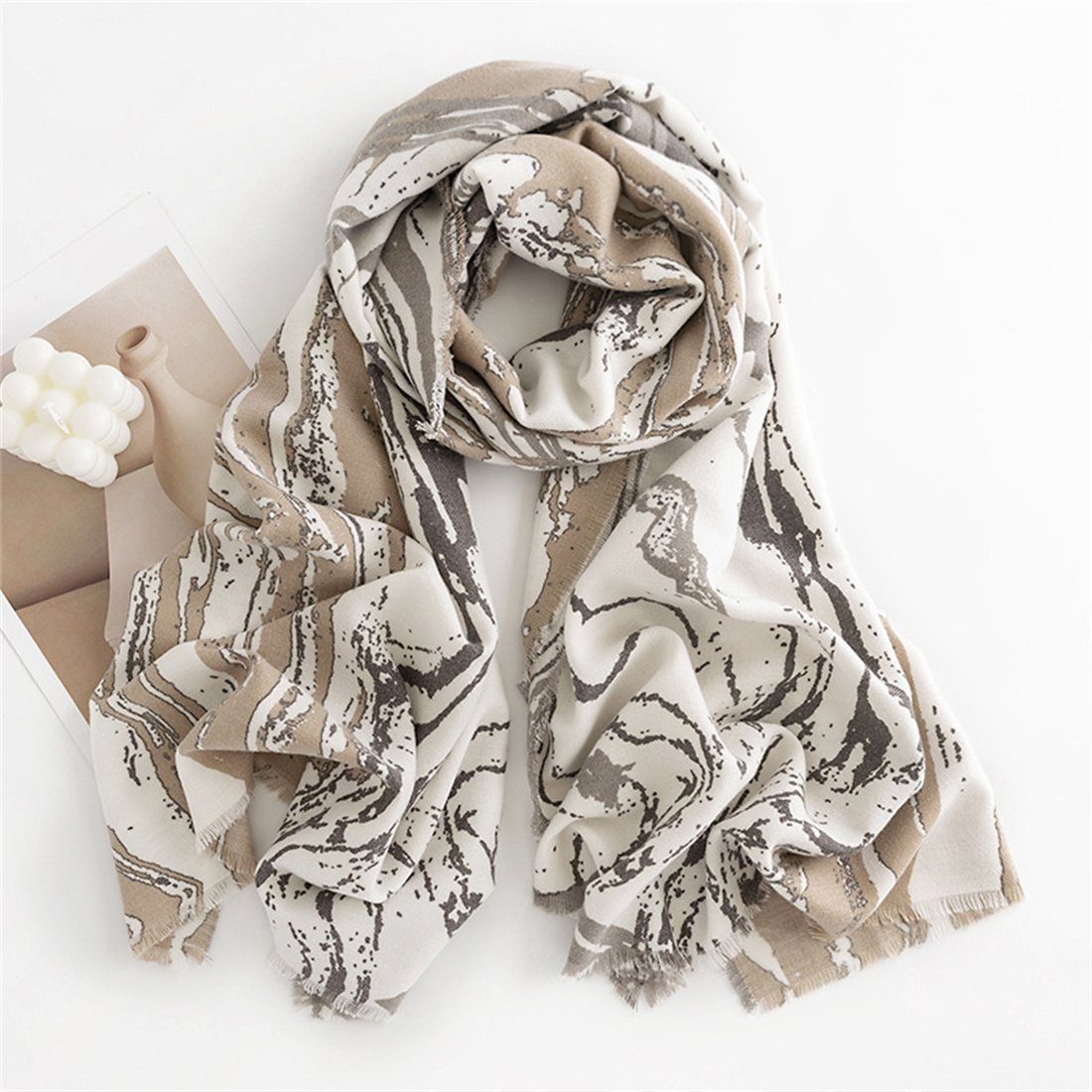 DÖRÖY Modeschal Grau Schal Schal, warmen Winter Marmor Textur Verdickung Mode Frauen