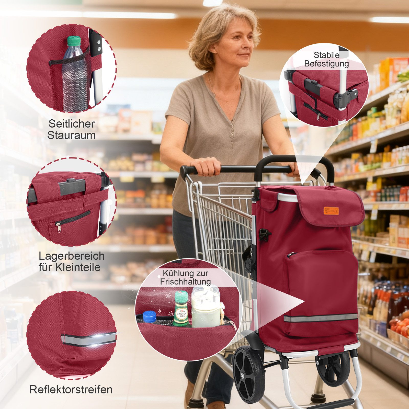 Sekey Einkaufstrolley 3-in-1 mit Kühlfach und Spanngurt, Faltbarer Einkaufswagen 42L & 35kg, 42 l, 3-in-1 Trolley, Sackkarre & Umhängetasche, Ideal für Einkäufe – Bild 4 von 5
