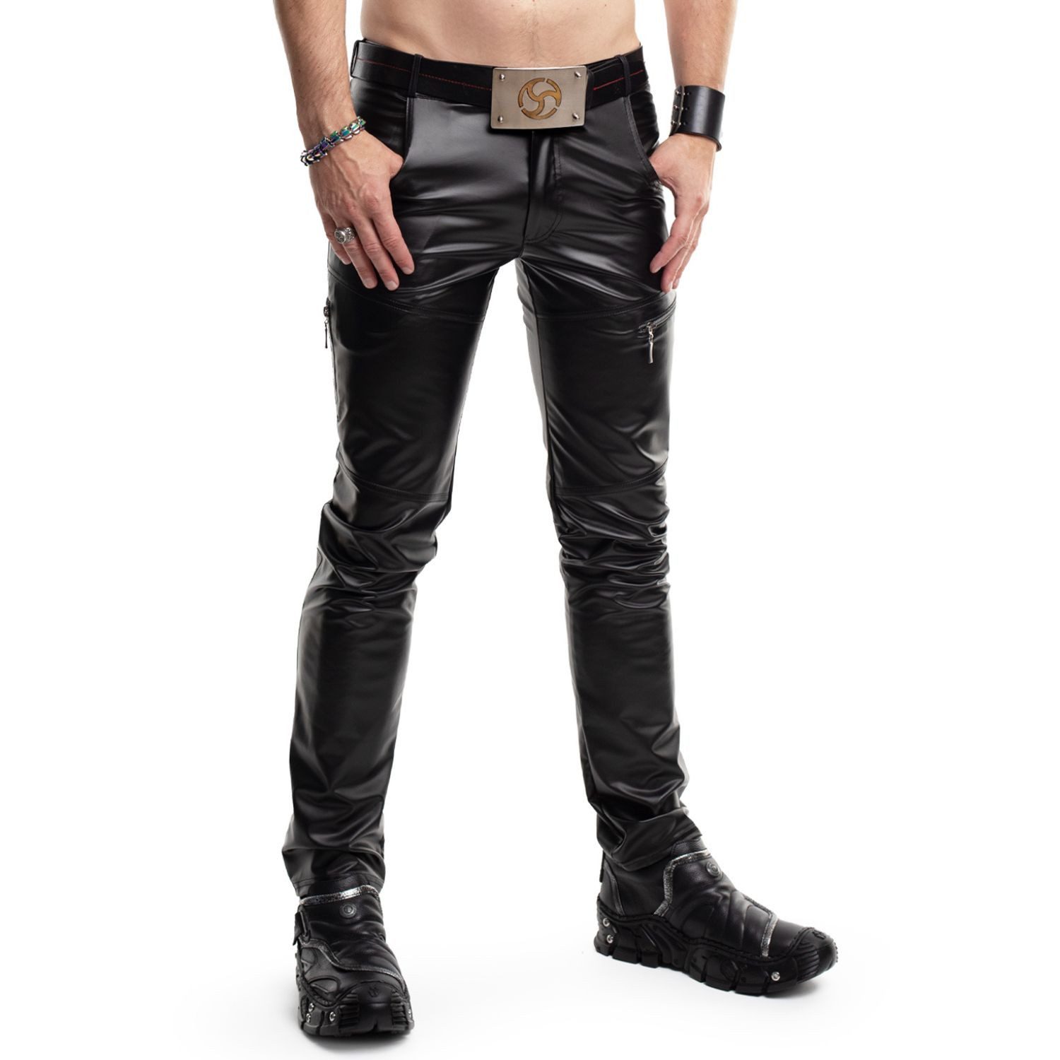 Regnes Fetish Planet Cargohose klassische lange Hose Vitale im attraktiven Materialmix - schwarz interessanter Materialmix