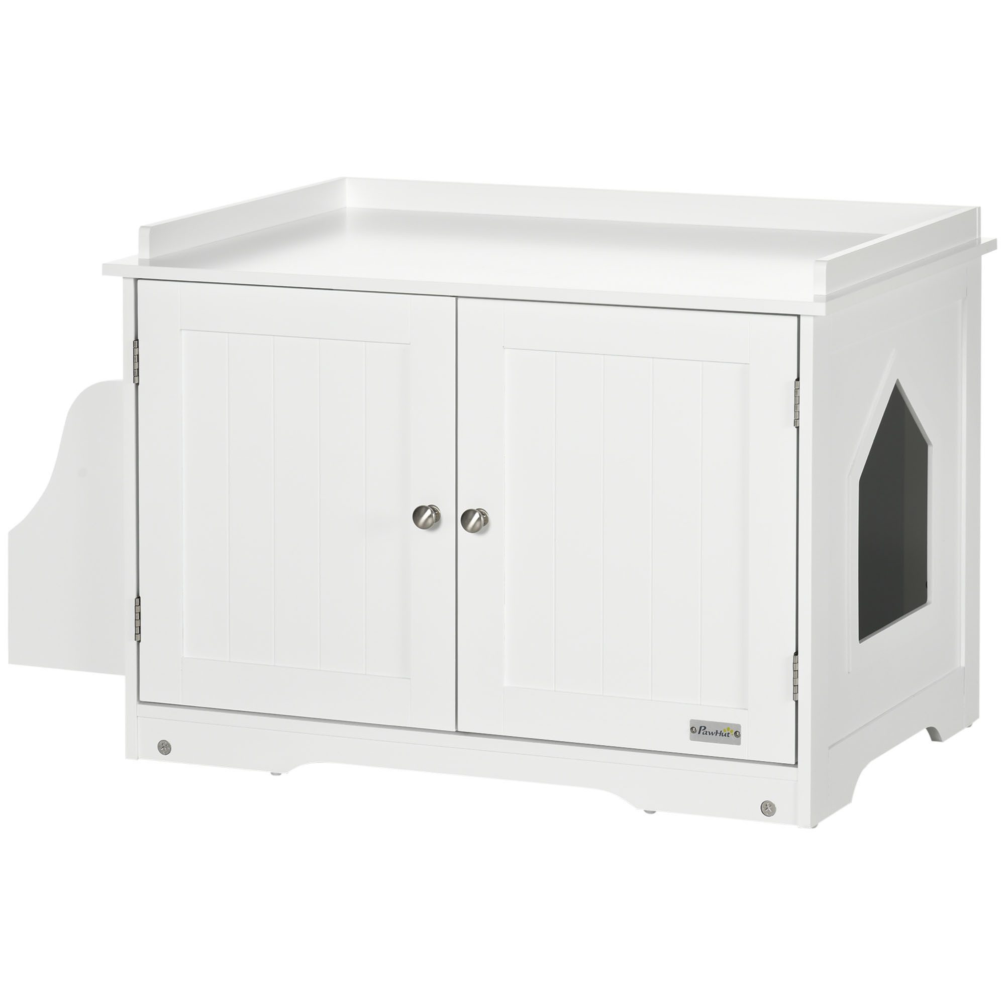 PawHut Katzentoilette Katzenschrank Katzenhaus mit Magnettüren Trennwand, Weiß,86B x 48L x 52H cm