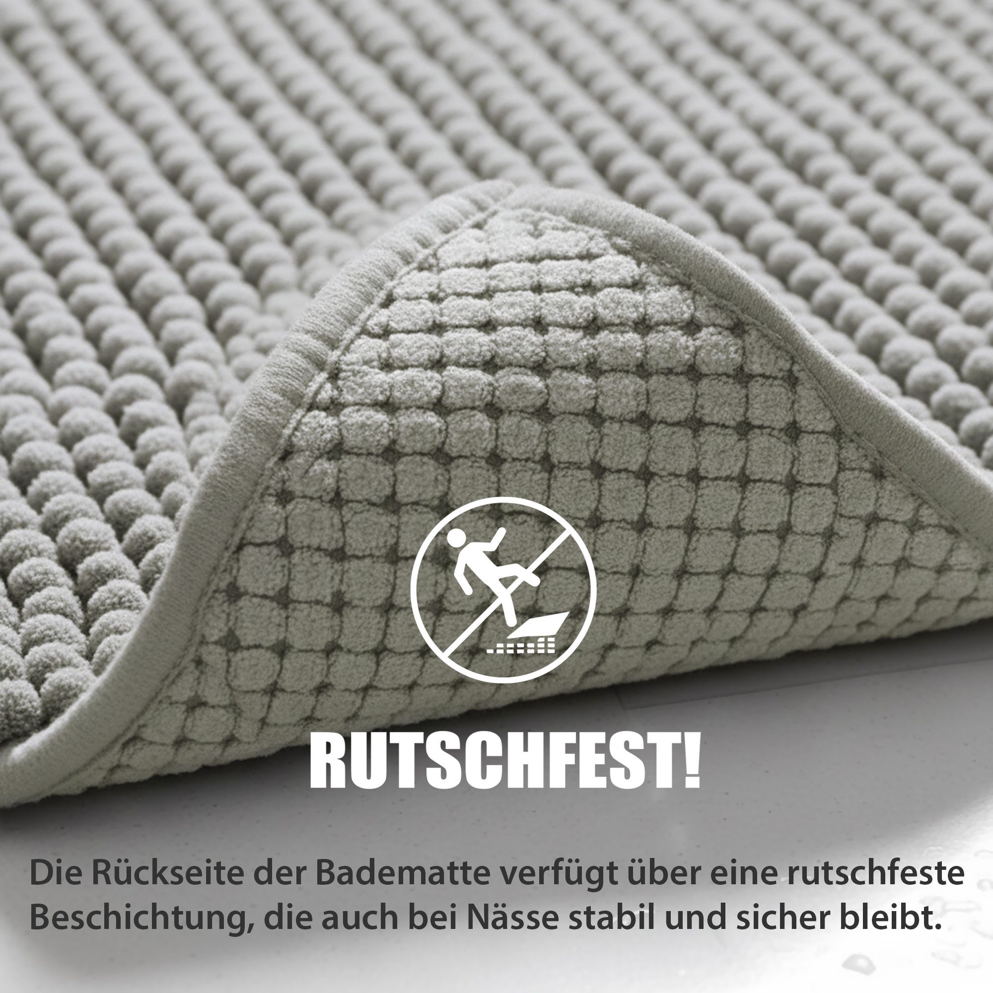 HELLSER Badematte DANA - Badezimmerteppich rutschfest & waschbar - Chenille, rutschhemmend beschichtet, fußbodenheizungsgeeignet, schnell trocknend, Polyester,  – Bild 3 von 5