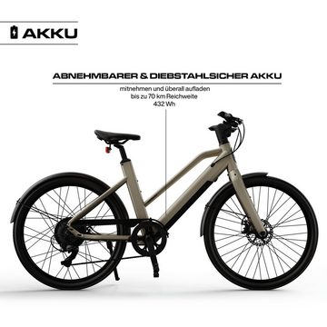 Keskin eBike E-Bike cBike 1V, 8 Gang Shimano, Kettenschaltung, Heckmotor, 432,00 Wh Akku, (mit Akku-Ladegerät, Werkzeug, Beleuchtung), innerhalb der StVZ0, Bluetooth App-Anbindung, integriertes Display