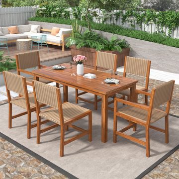Tongtong Garten-Essgruppe 7-tlg. Gartenmöbel-Set für 6 Personen aus PE-Rattan,mit Tischplatte, (6 Stühle und 1 Tisch), braun