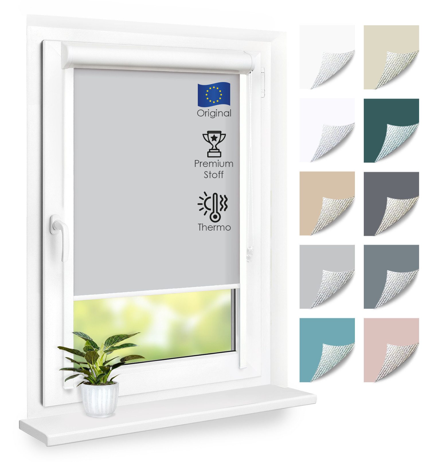Rollo Premium Kassettenrollo mit Seitenschienen, DomDeco, blickdicht, ohne Bohren, durch Kleben oder Schrauben