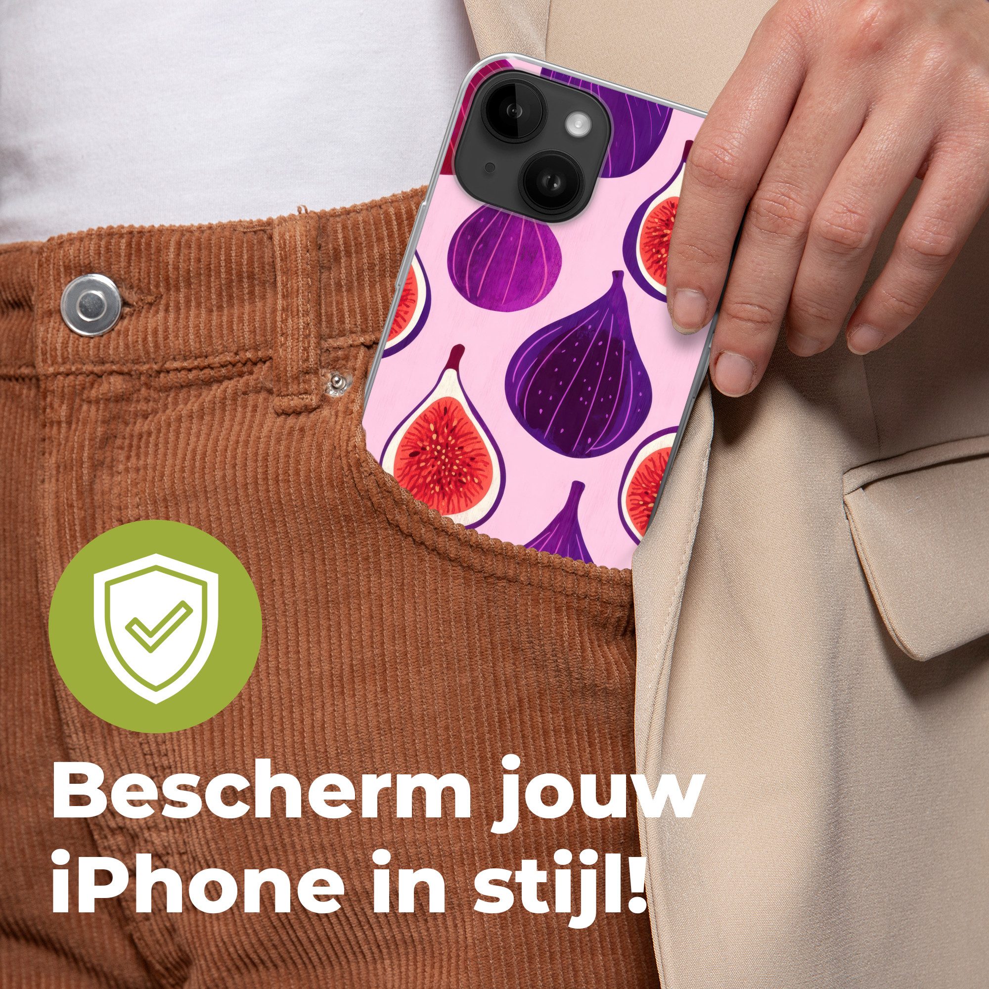 MuchoWow Handyhülle für Apple iPhone 14 Feigen - Rosa - Lila, Smartphone-Bumper, Print, Handy Schutzhülle Dünn