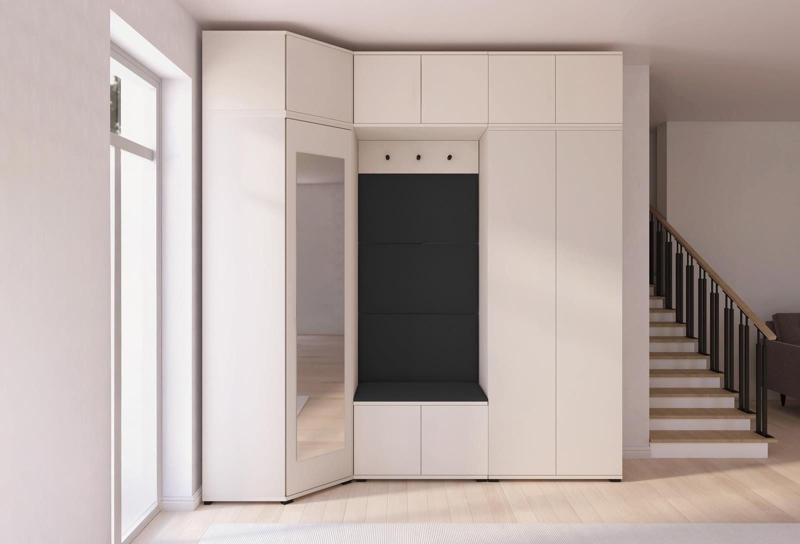 Compleo Garderobenschrank Eckkleiderschrank mit Sitzbank, Elegant design, Kaschmir ERIS