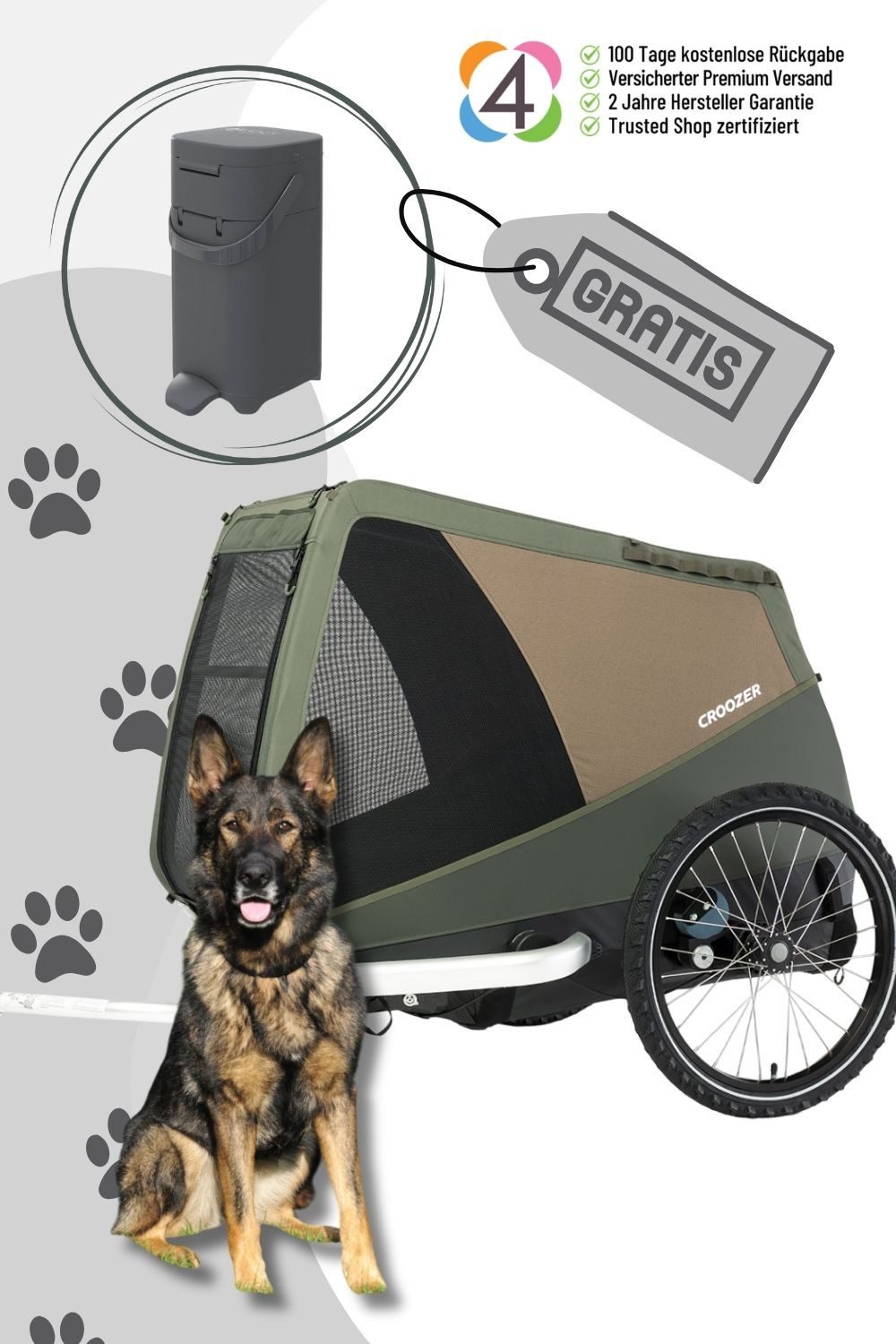 Croozer Fahrradhundeanhänger CROOZER Dog Mikke Hundefahrradanhänger bis 45 kg