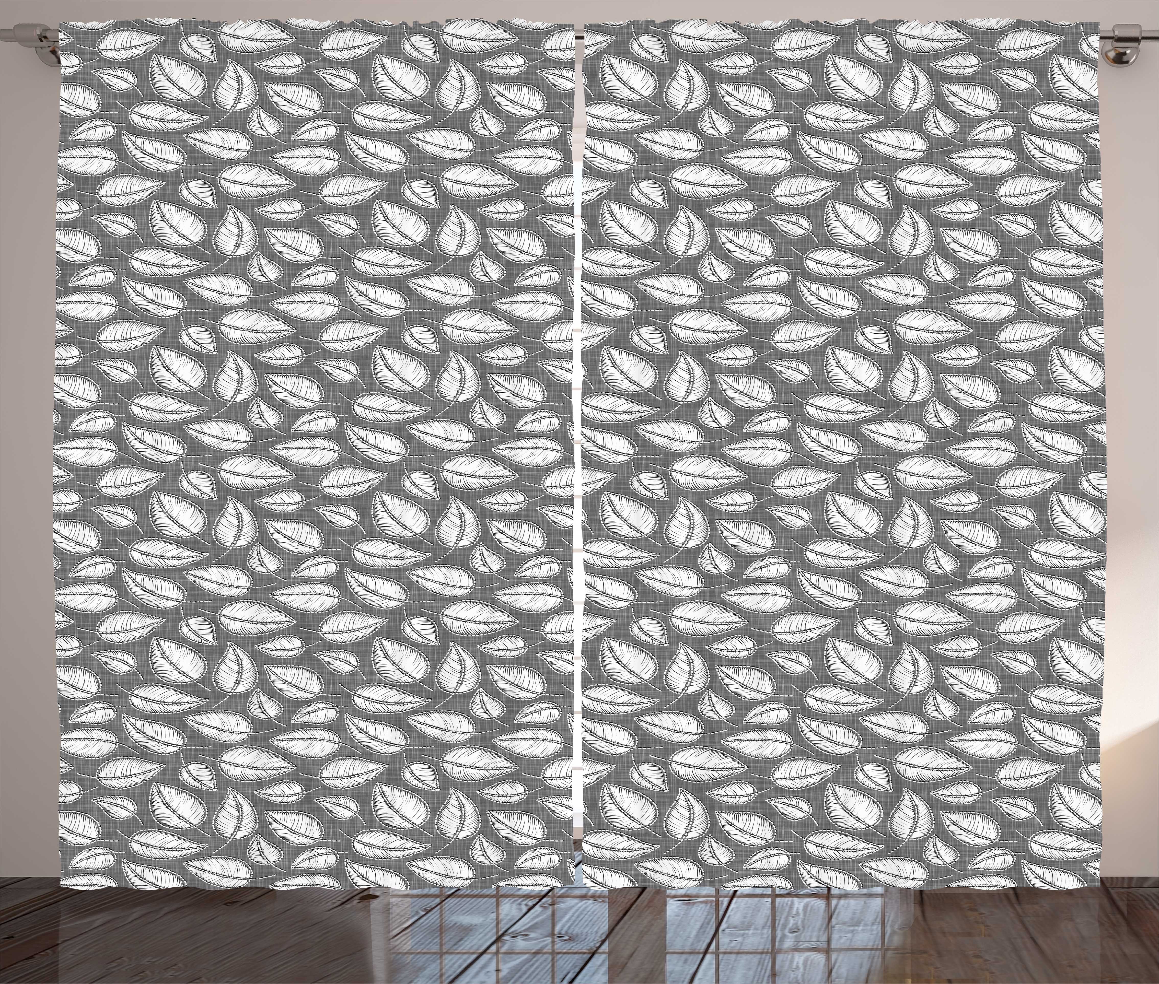 Gardine Schlafzimmer Kräuselband Vorhang mit Schlaufen und Haken, Abakuhaus, Natur-Kunst Botanischer Blatt-Entwurf