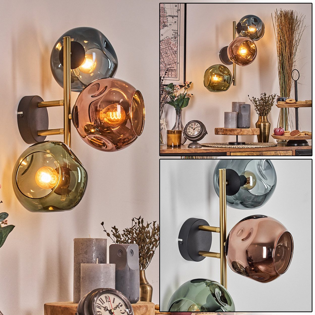 hofstein Wandleuchte Wandlampe aus Metall/Glas in Schwarz/Gold/Kupfer/Blau/ günstig online kaufen