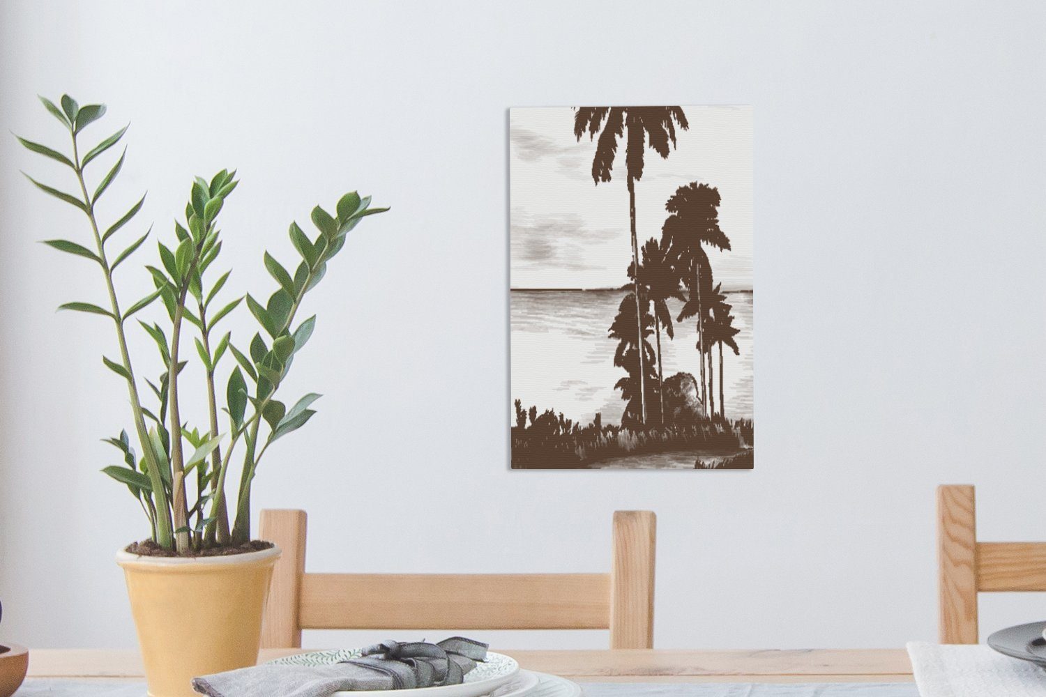 20x30 - Leinwandbild Gemälde, Meer Palme Leinwandbild Strand, - bespannt Zackenaufhänger, inkl. (1 fertig cm St), OneMillionCanvasses®