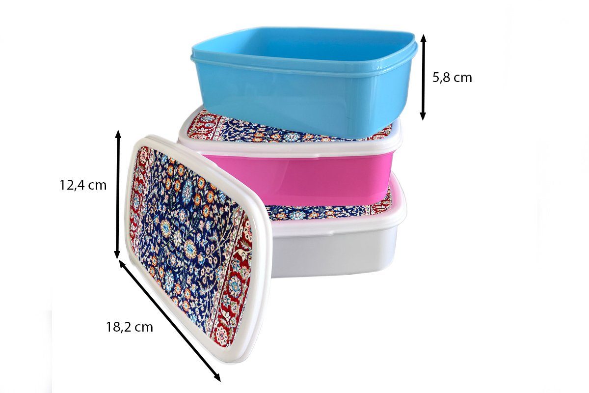 - Perserteppich - Blau, für Erwachsene, Brotbox Kunststoff, Snackbox, Kinder, rosa (2-tlg), Kunststoff Lunchbox Muster - Teppich Brotdose Mädchen, MuchoWow