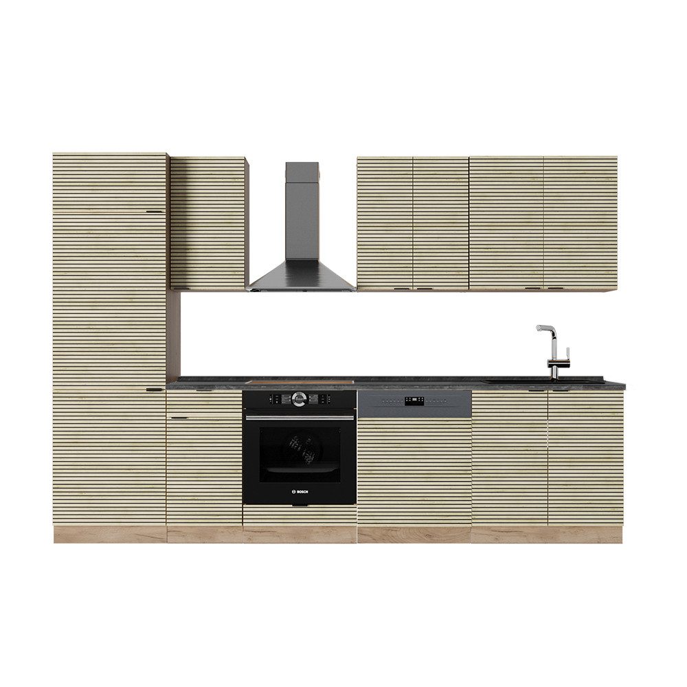 Vicco Küchenzeile Fame-Line, Eiche Paneel/Goldkraft Eiche/Goldkraft Eiche, 300 cm, A...