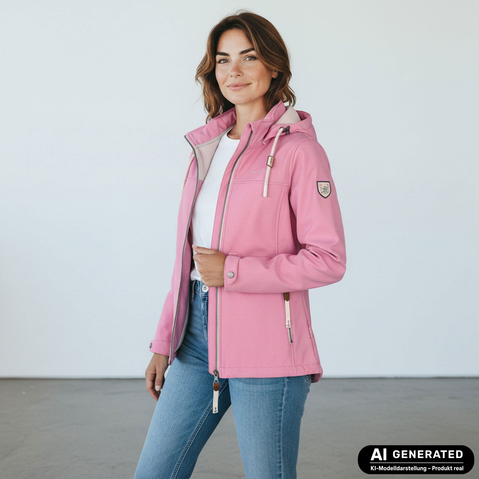 Dry Fashion Softshelljacke Baltrum Damen Jacke Softshell Fleece-Futter - Übergangsjacke Outdoor Atmungsaktiv, Verstellbare & abnehmbare Kapuze, 2-Wege-Reißverschluss