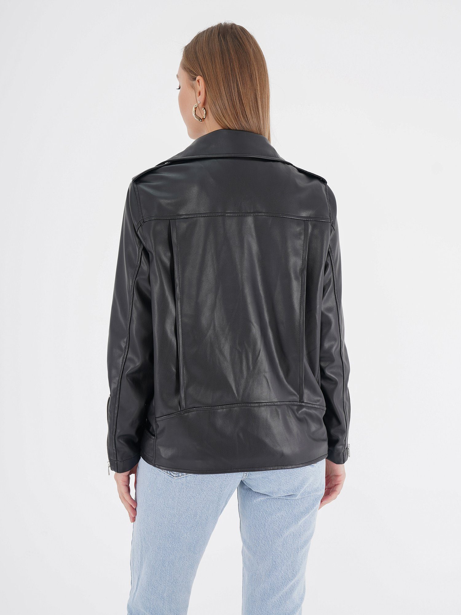 Freshlions Lederimitatjacke Freshlions schwarz Zipper Leather Jacket