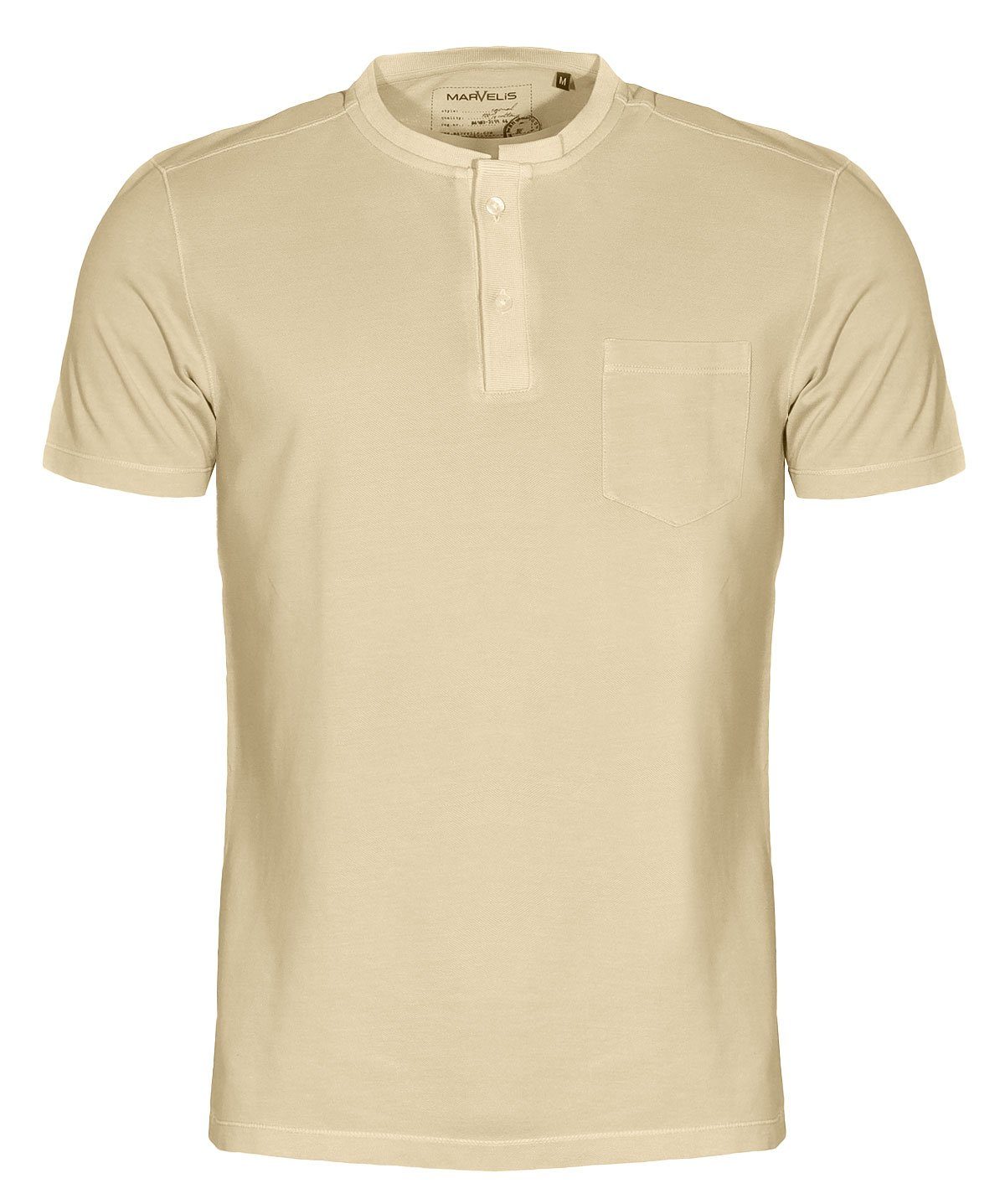 MARVELIS Poloshirt Poloshirt - Casual Fit - Stehkragen - Einfarbig - Beige