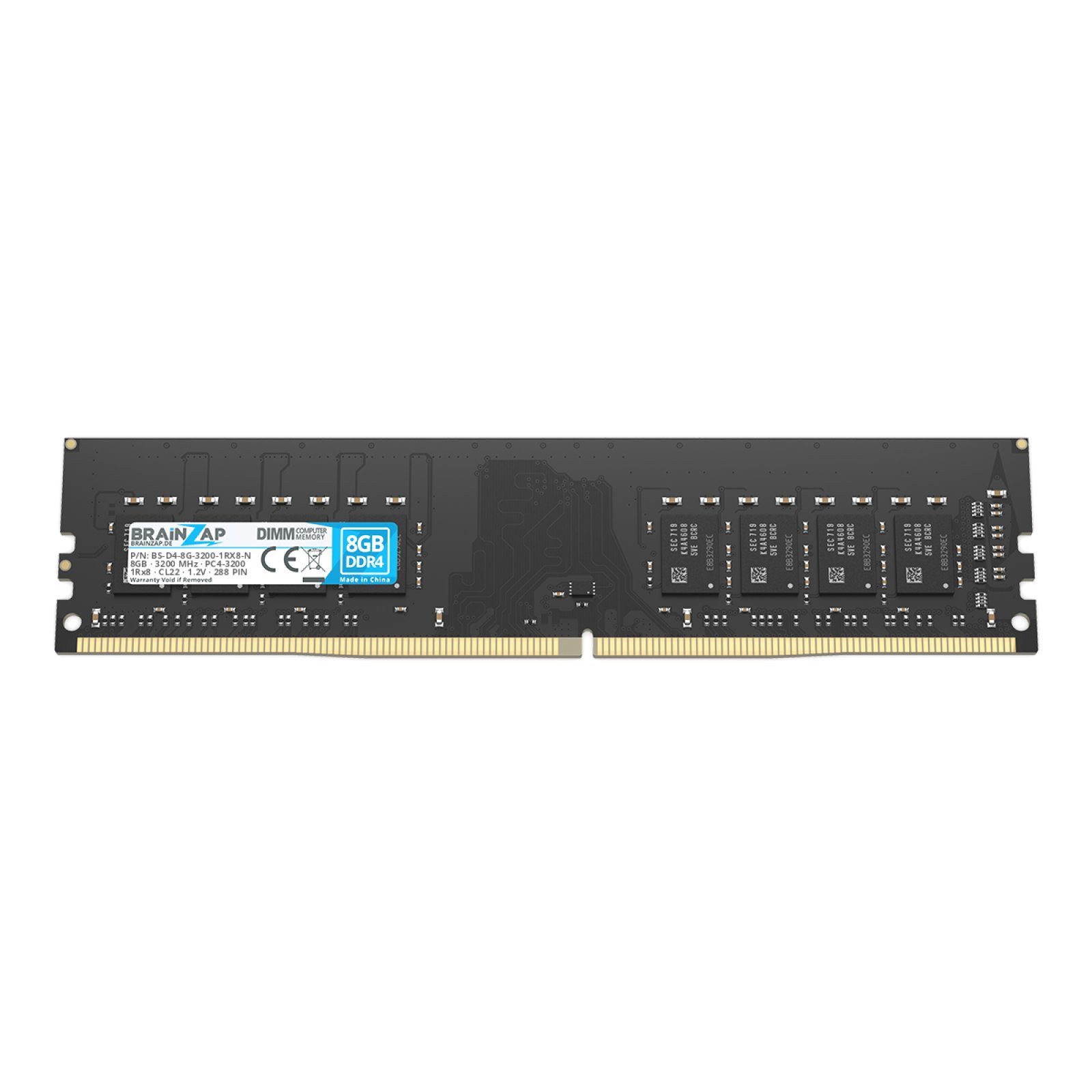 BRAINZAP 8GB RAM PC4-3200 DIMM PC-Arbeitsspeicher (3200 MHz, CL22, 1Rx8, Non-ECC, Unbuffered, Desktop-PCs - Intel und)